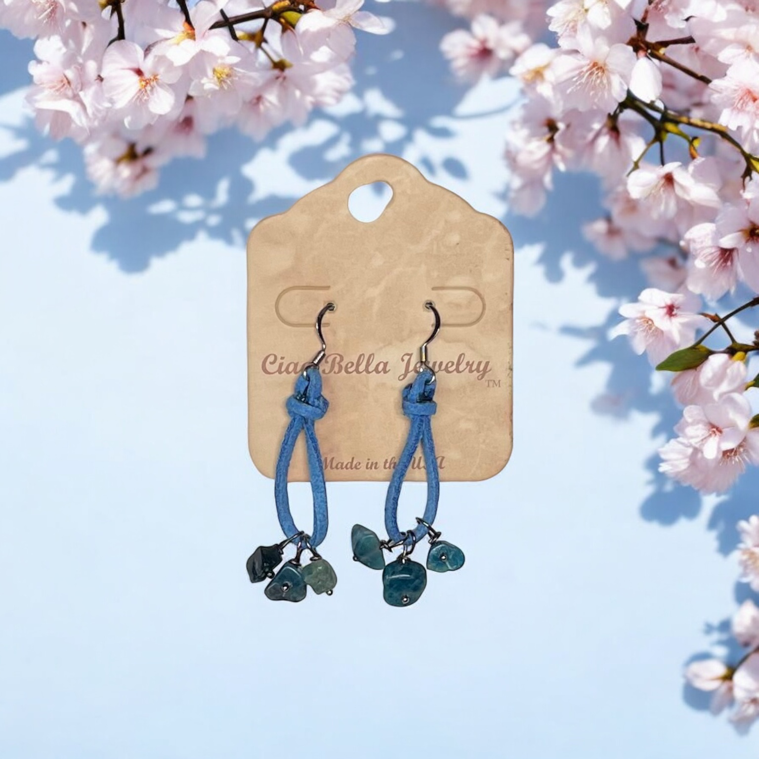 Bohemian Teardrop  Earrings with Stones and Suede by Michelle Marie Boutique