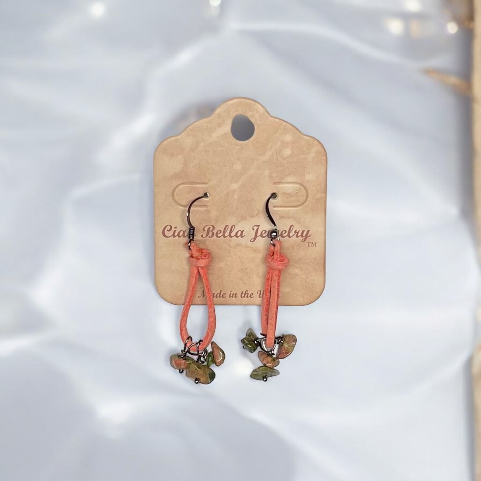 Bohemian Teardrop  Earrings with Stones and Suede by Michelle Marie Boutique