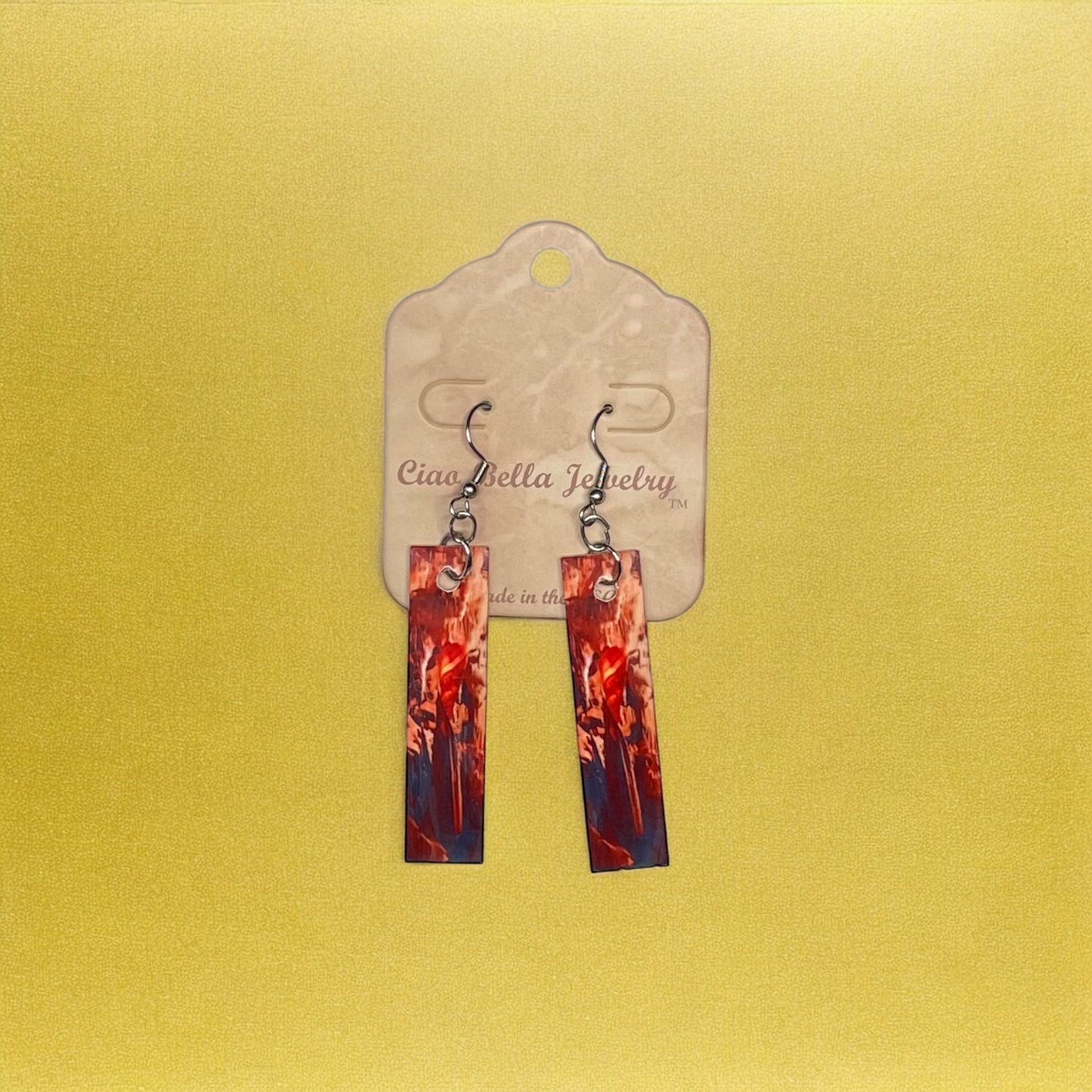 Abstract Art Earrings | Rectangle Dangle Earrings | Sterling Silver Hooks | Unique Jewelry