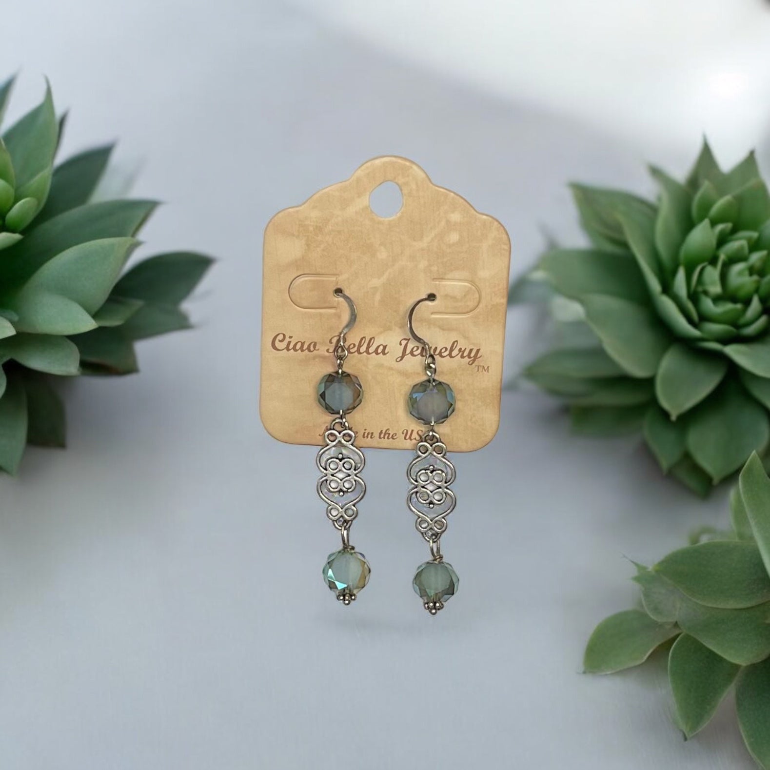 Silver Filigree Dangle Earrings | Gemstone & Crystal Earrings