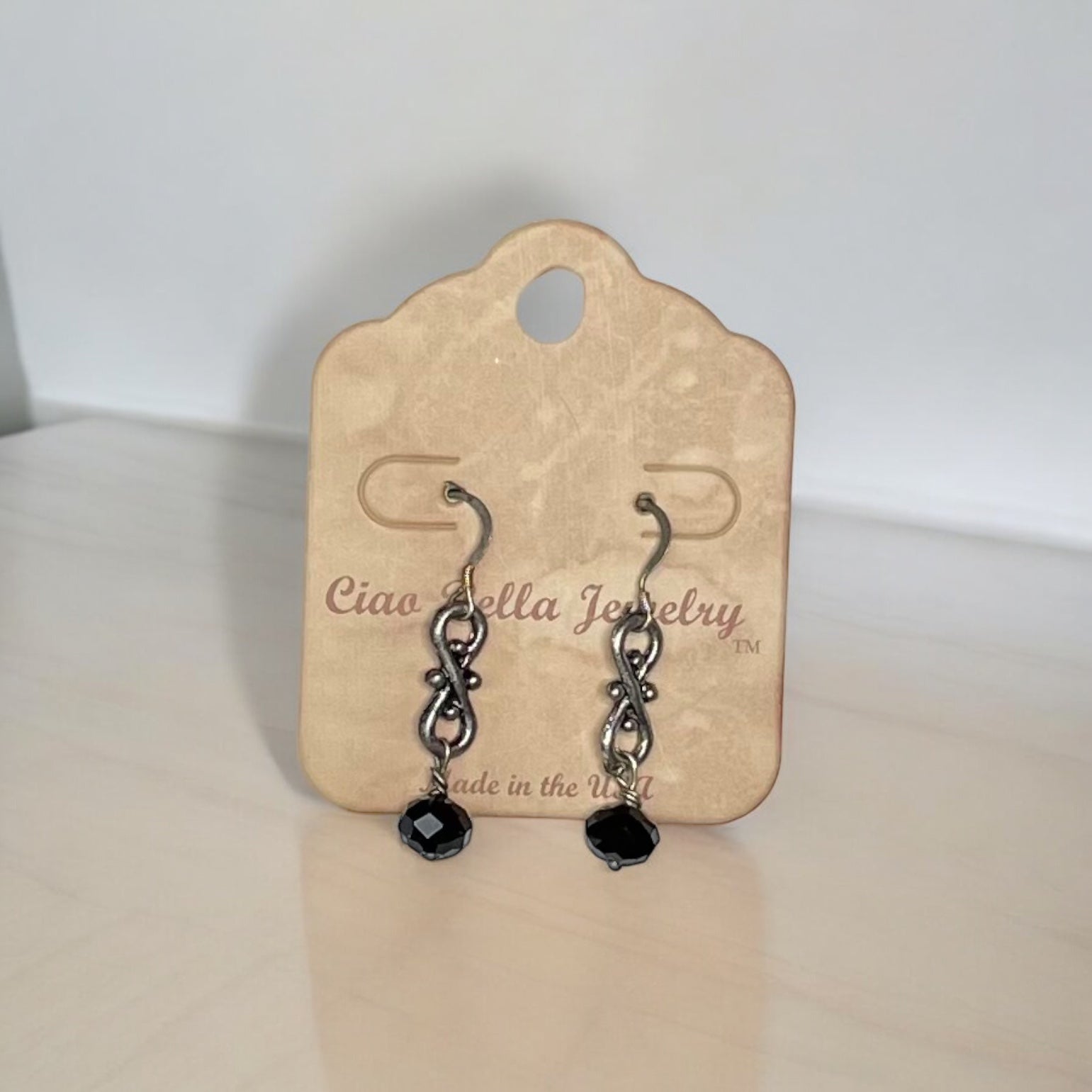 Black Crystal Filigree Earrings | Stainless Steel Dangles | Gothic Earrings