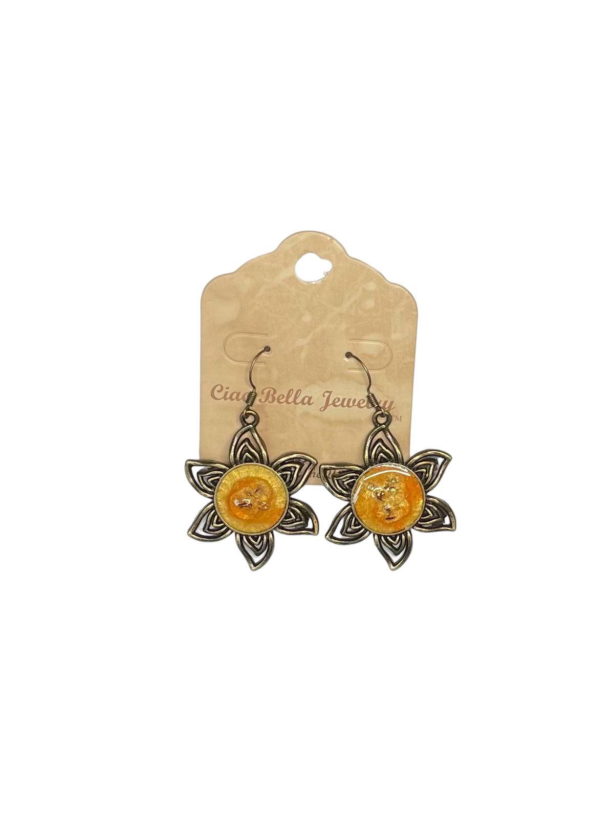Sun-Kissed Sparkle: Golden Sunflower Dangle Earrings with Glitter Resin