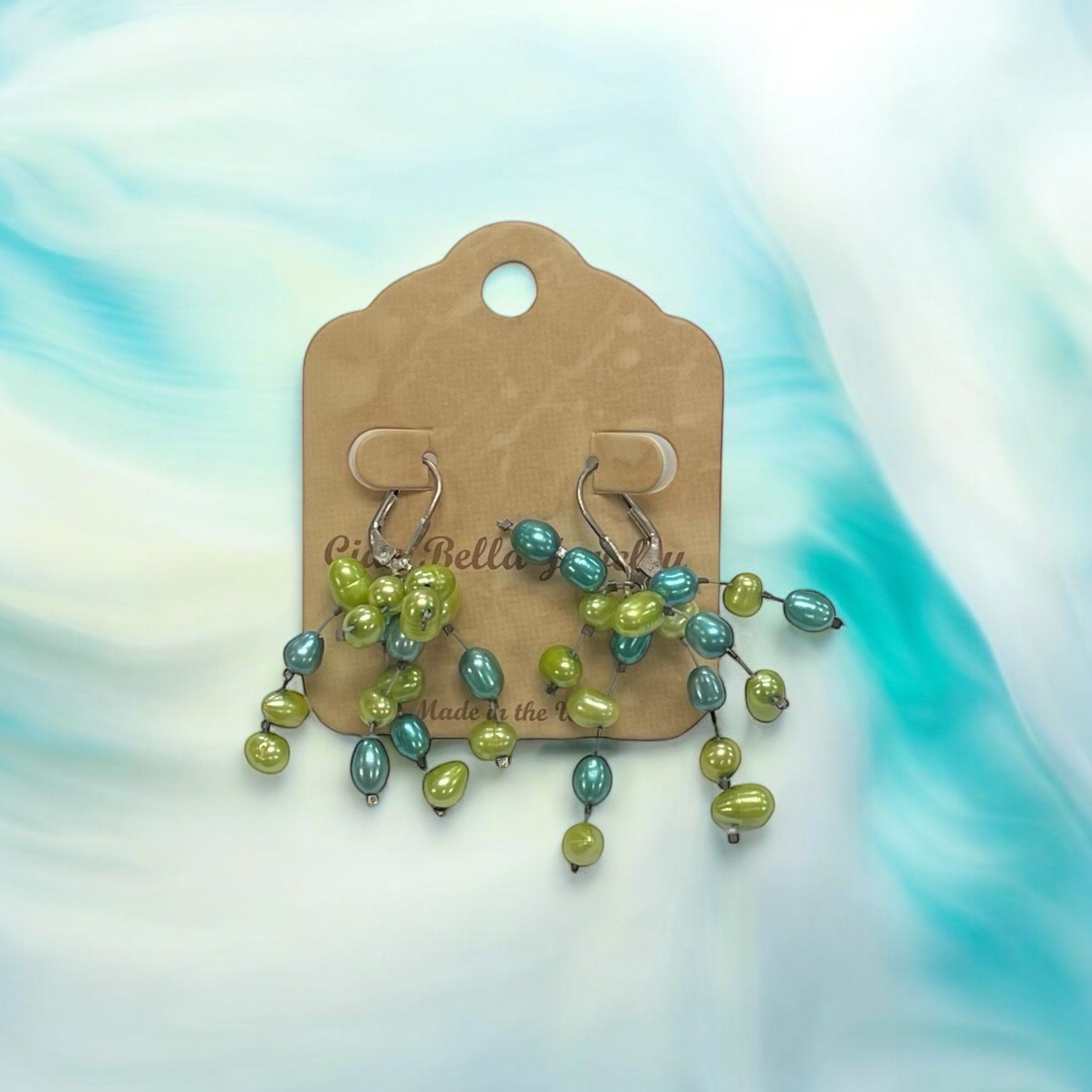 Lime Green & Turquoise Bead Firework Earrings