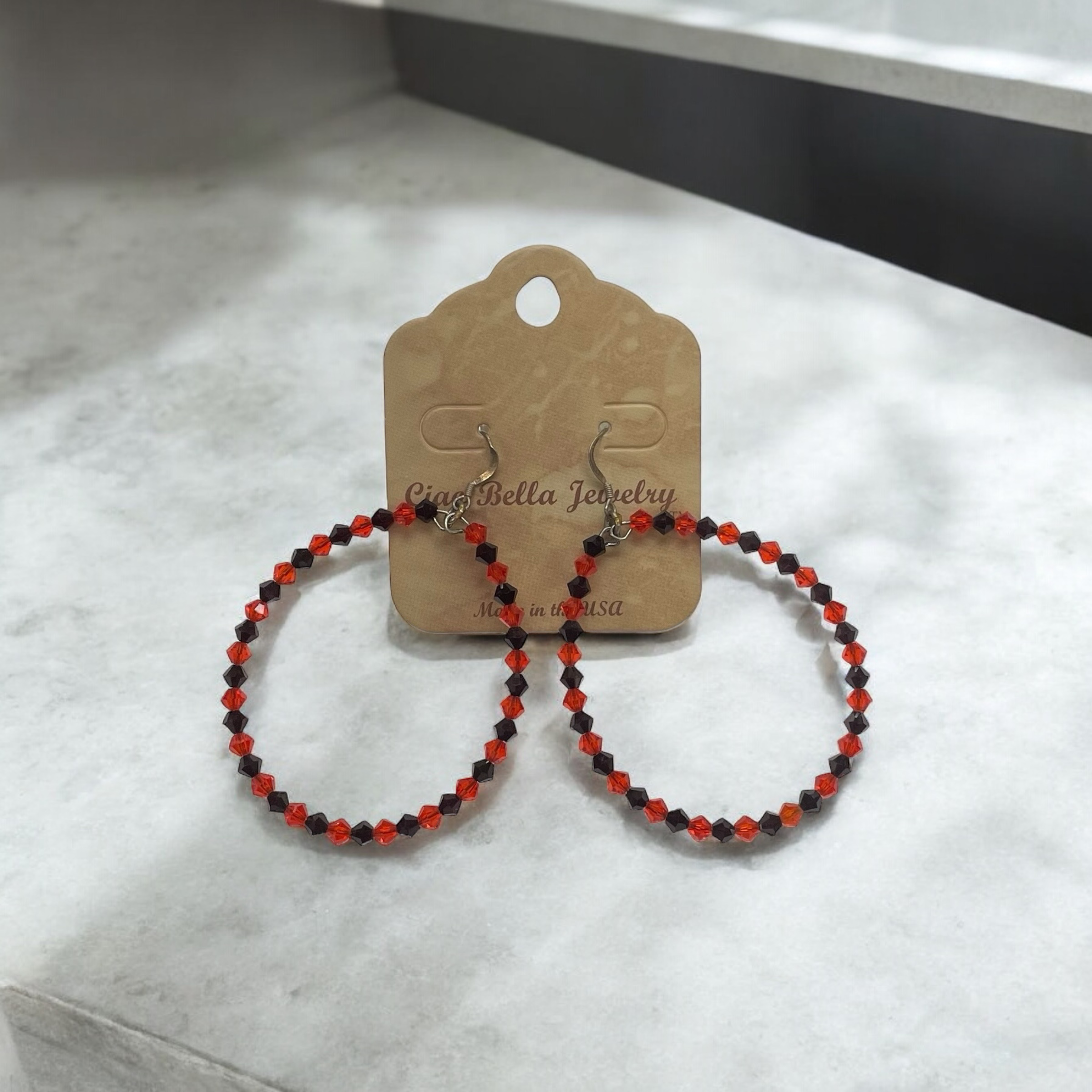 Austrian Crystal Hoop Earrings | Light Siam & Jet