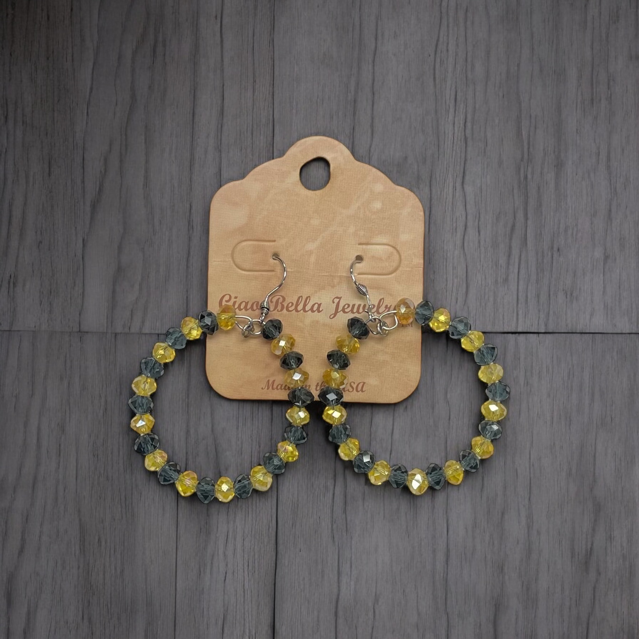 Black & Yellow Crystal Hoop Earrings