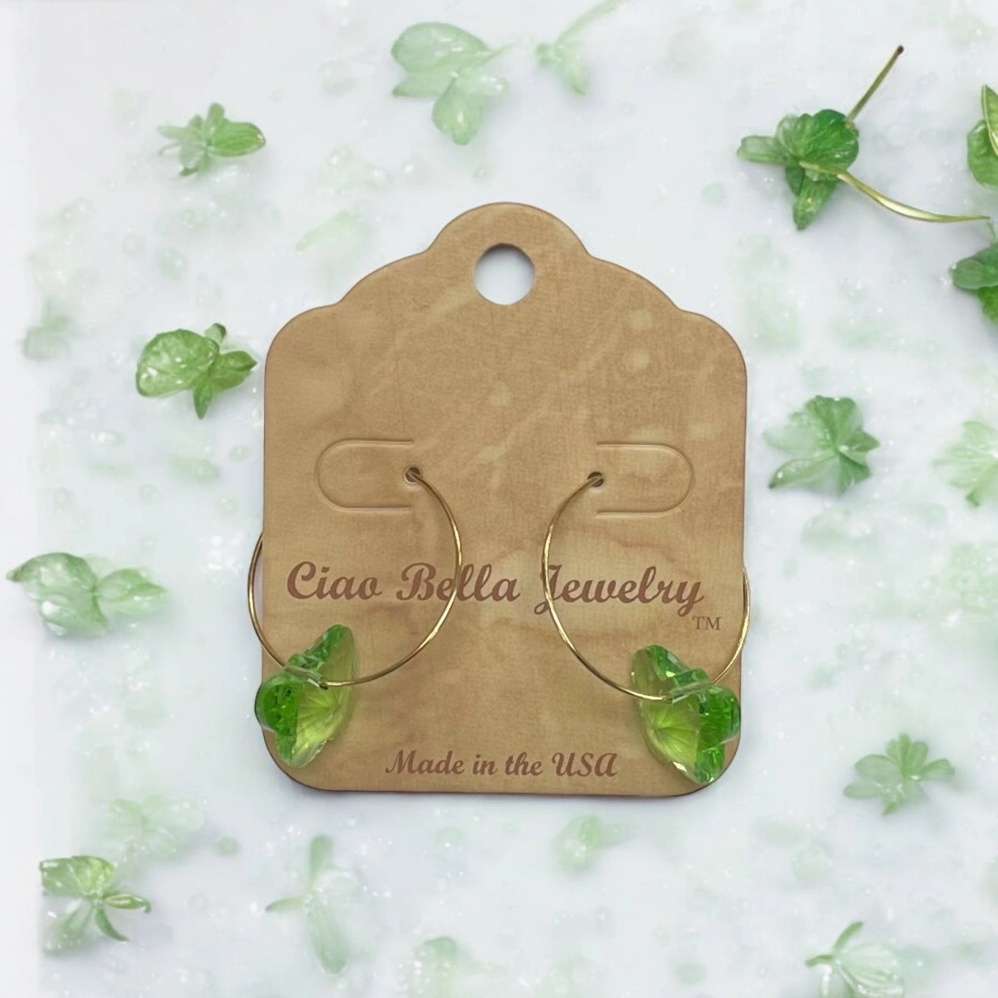 Crystal Butterfly Earrings on Gold Hoops - Elegant & Playful Jewelry