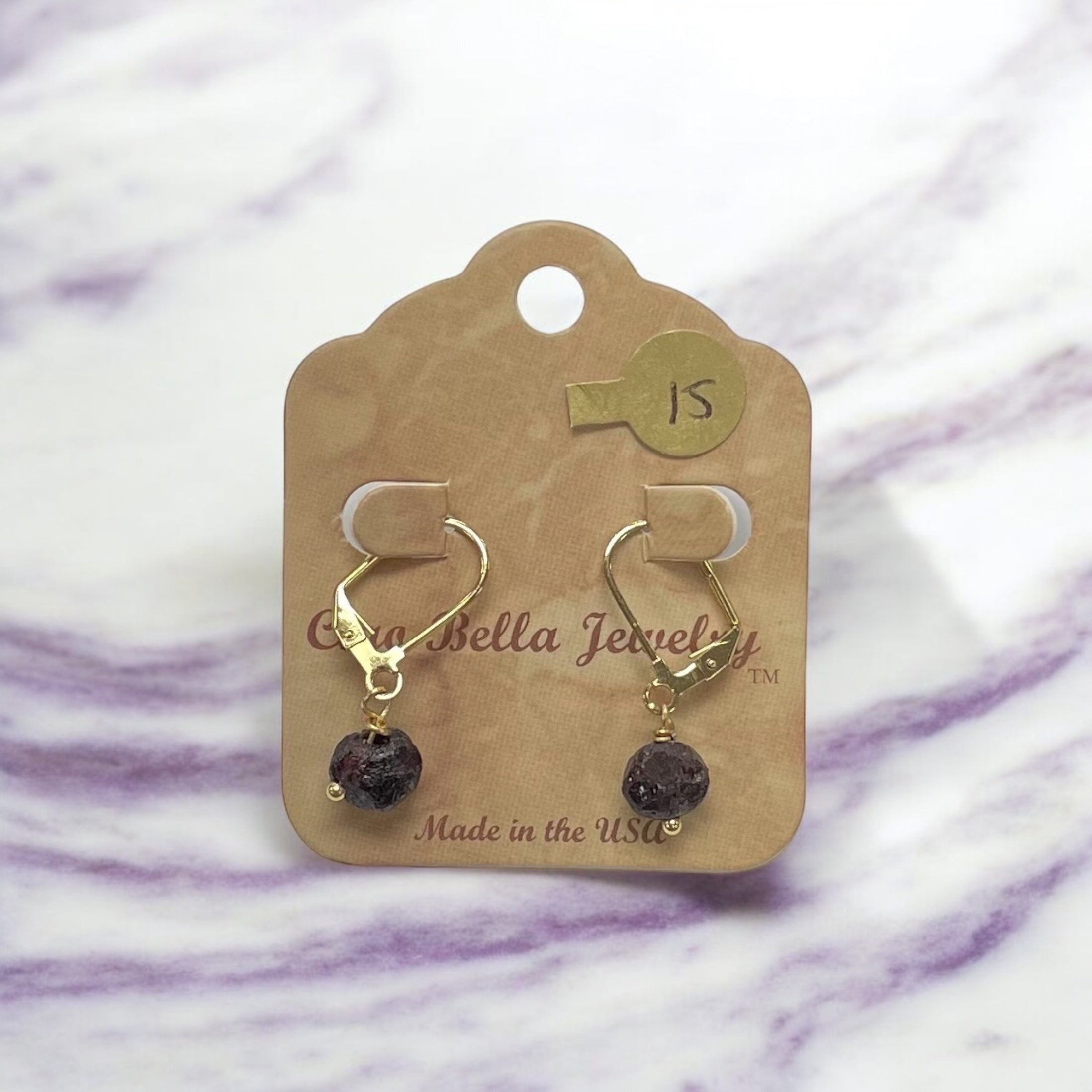 Amethyst Rock Gold Leverback Earrings