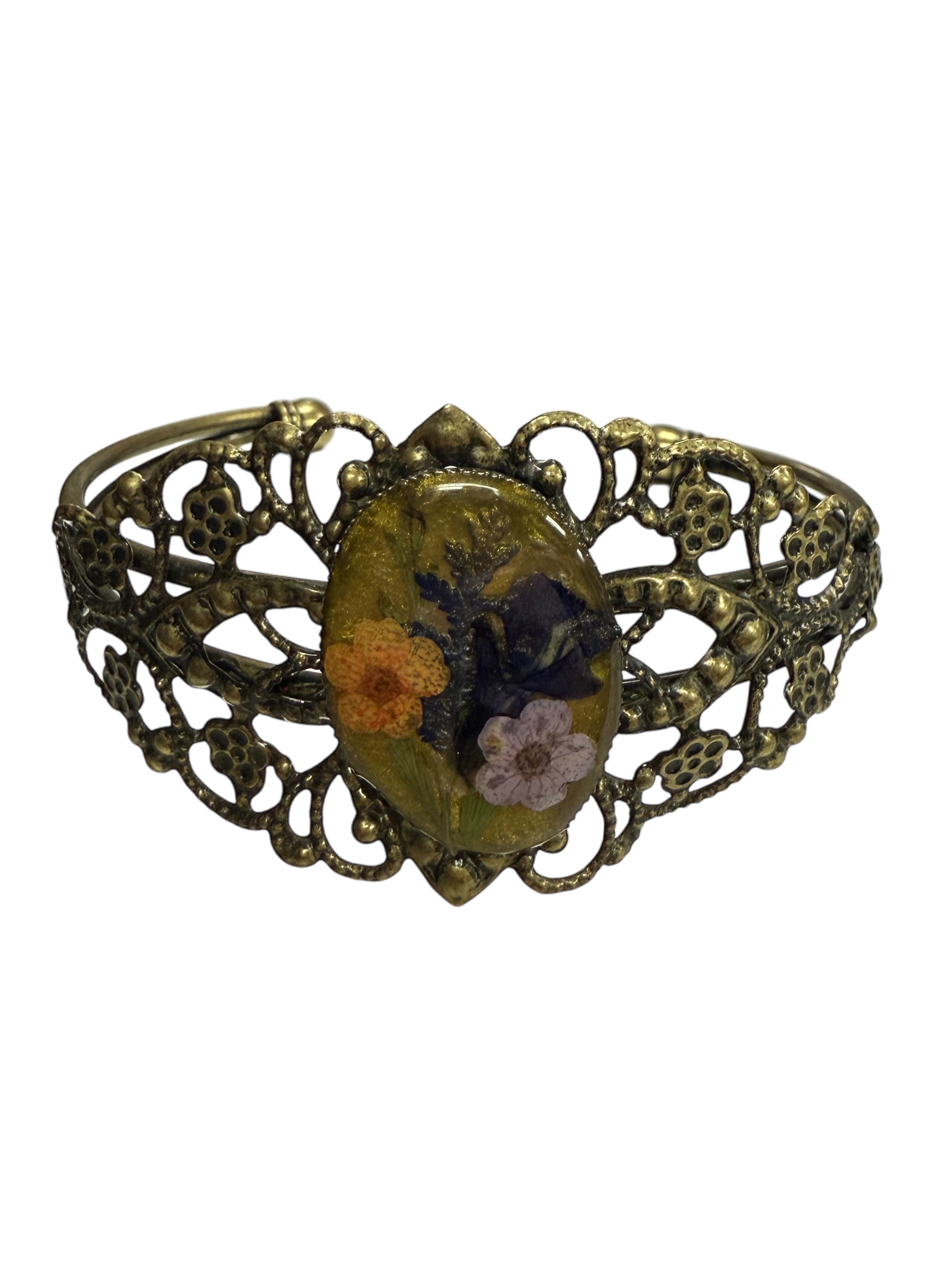 Filigree Bracelet with Flower Oval Centerpiece