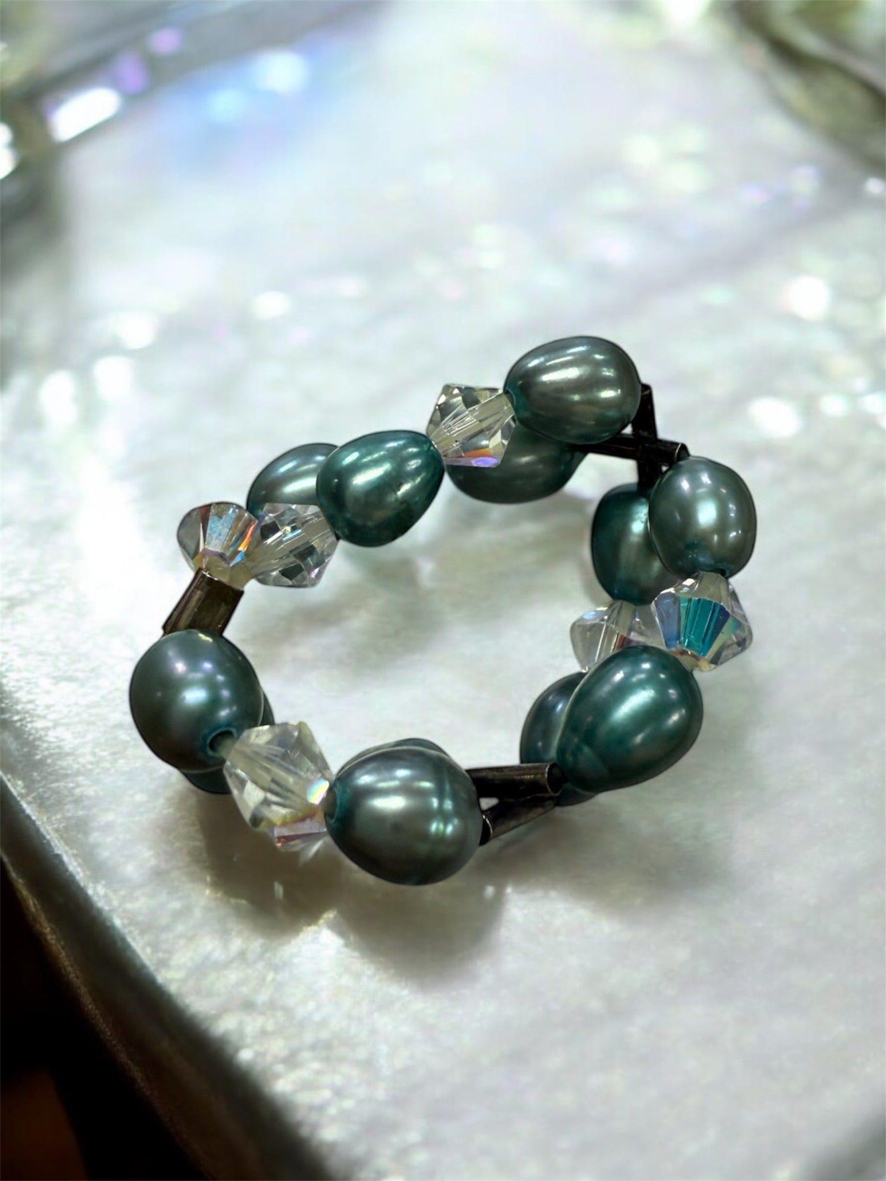 Luminous Pearl Stretch Rings with Sterling Silver Accents