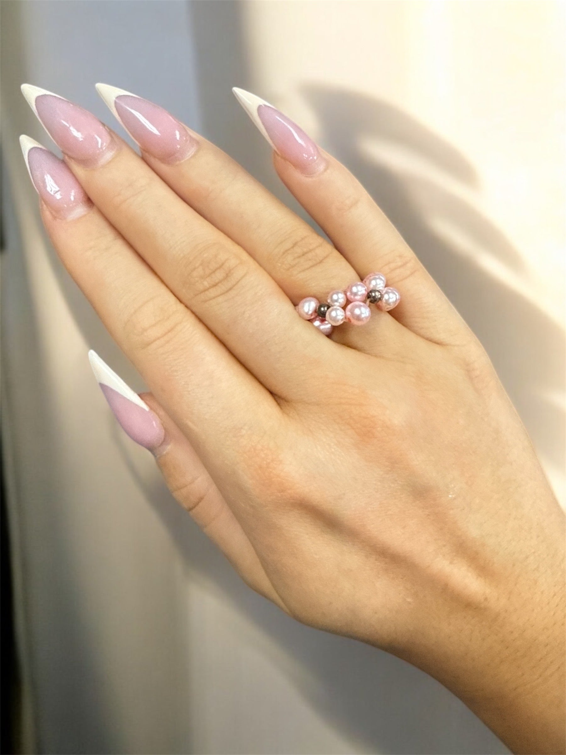 Luminous Pearl Stretch Rings with Sterling Silver Accents