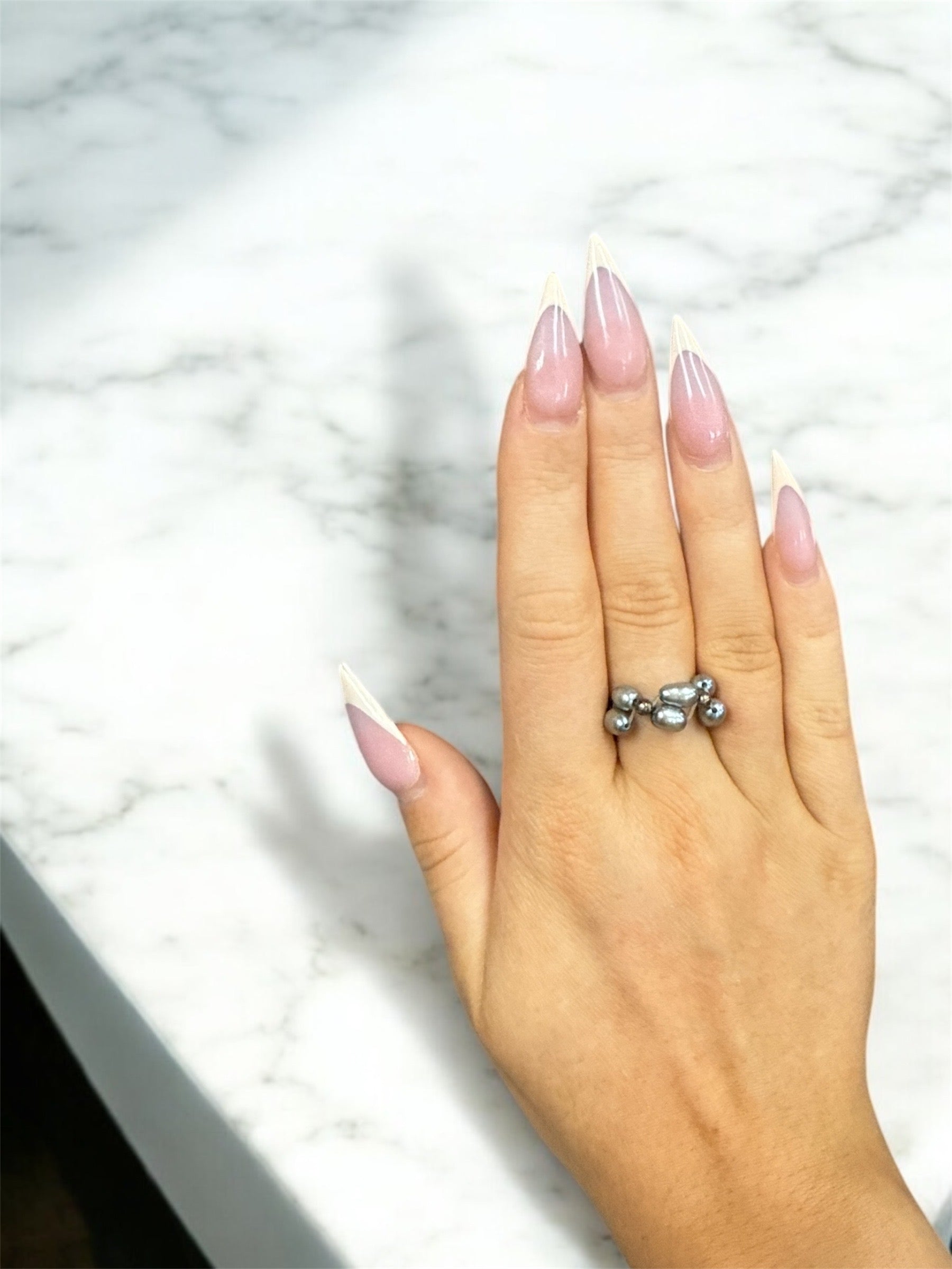 Luminous Pearl Stretch Rings with Sterling Silver Accents