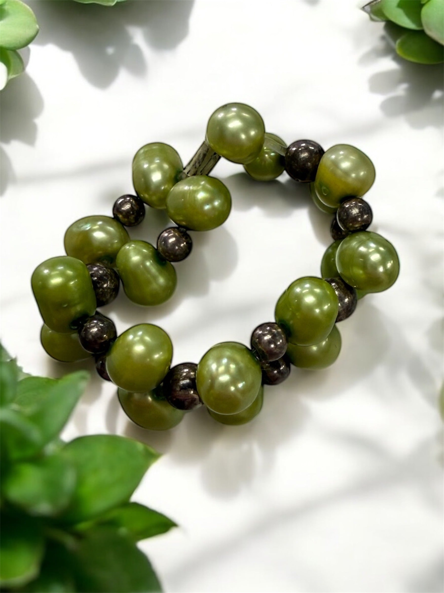 Luminous Pearl Stretch Rings with Sterling Silver Accents