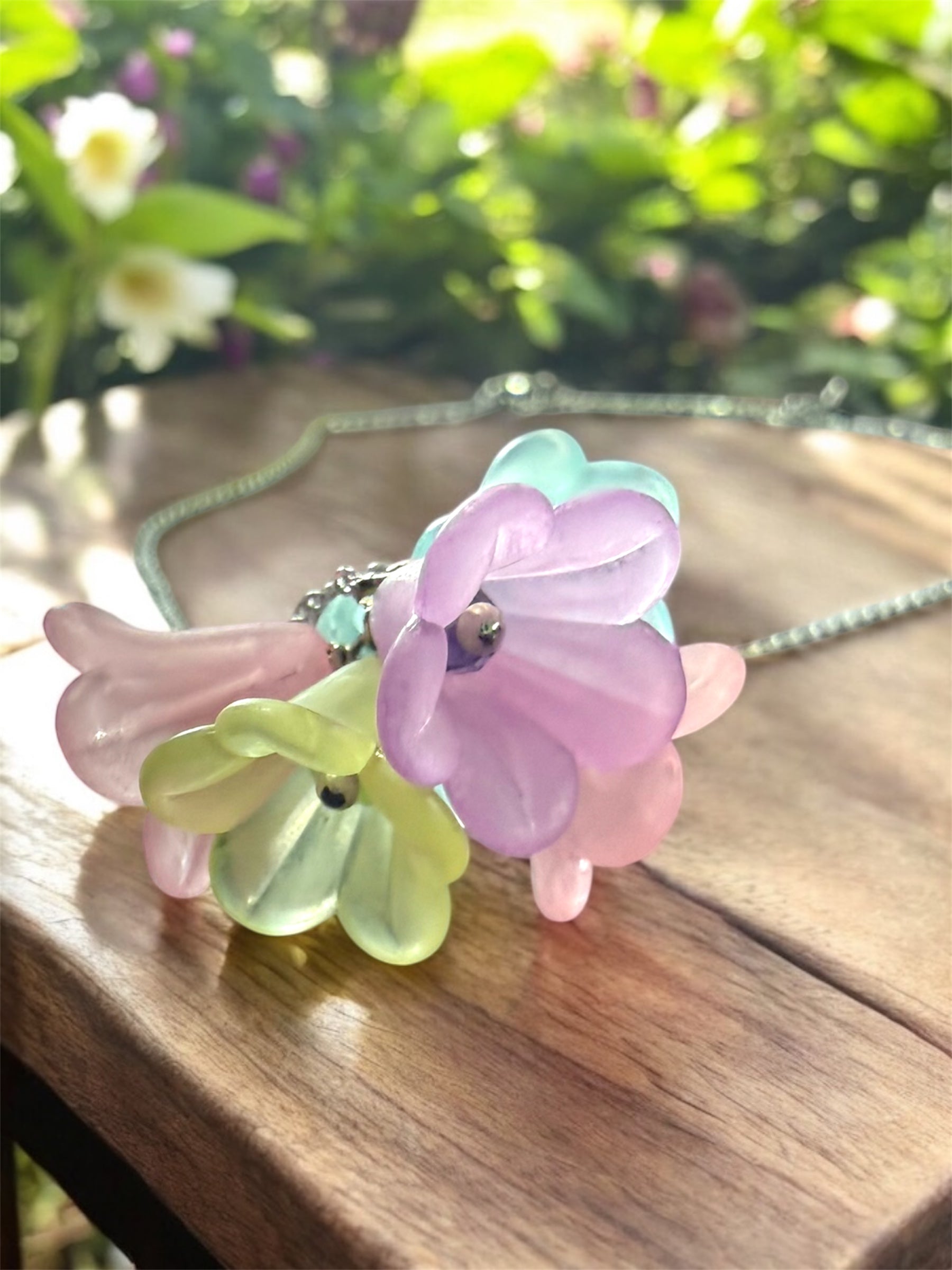 Rainbow Bloom Lucite Flower Necklace