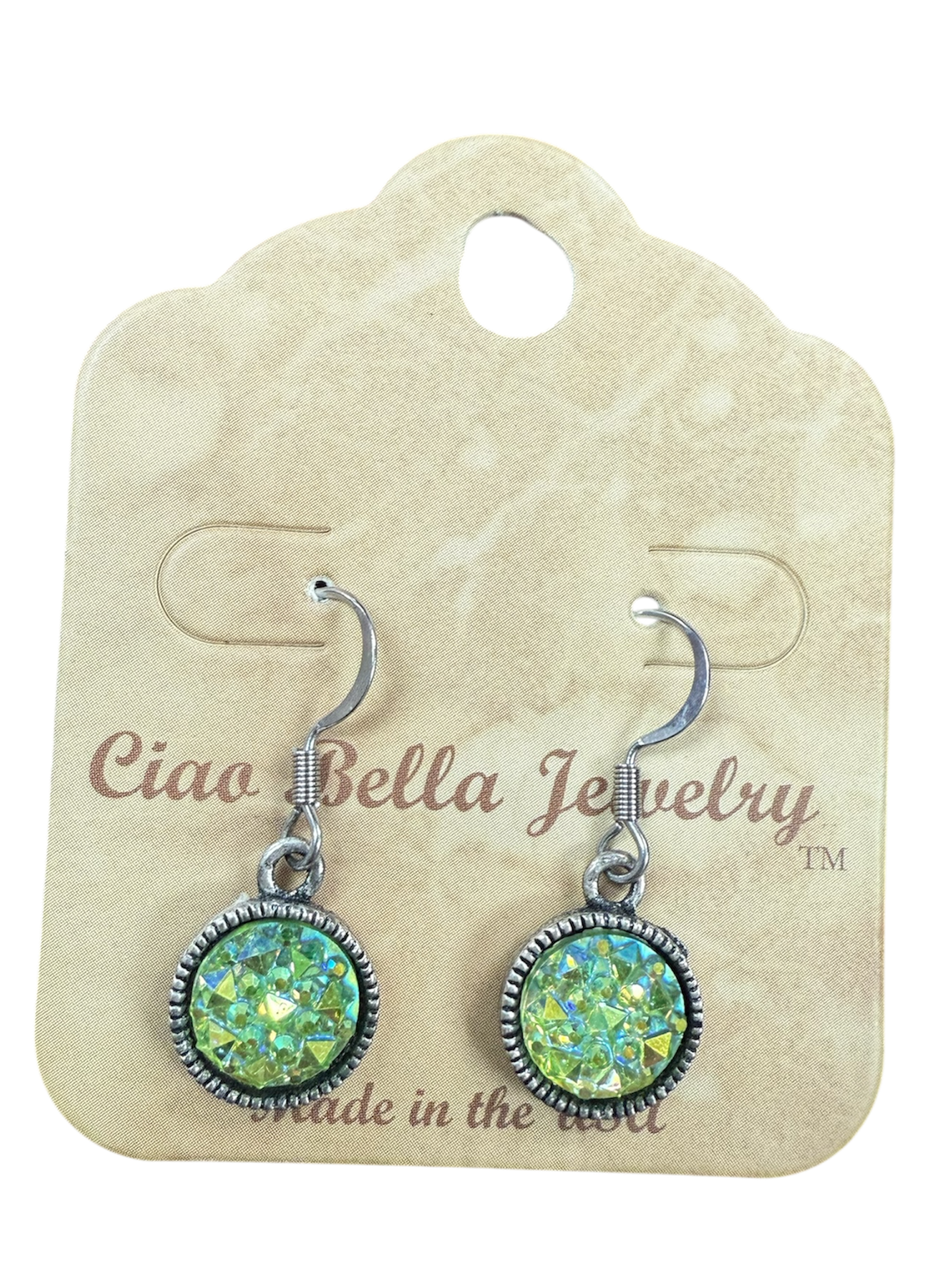 Green & Blue Crystal Jewelry Set, Beaded Bracelet & Druzy Earrings