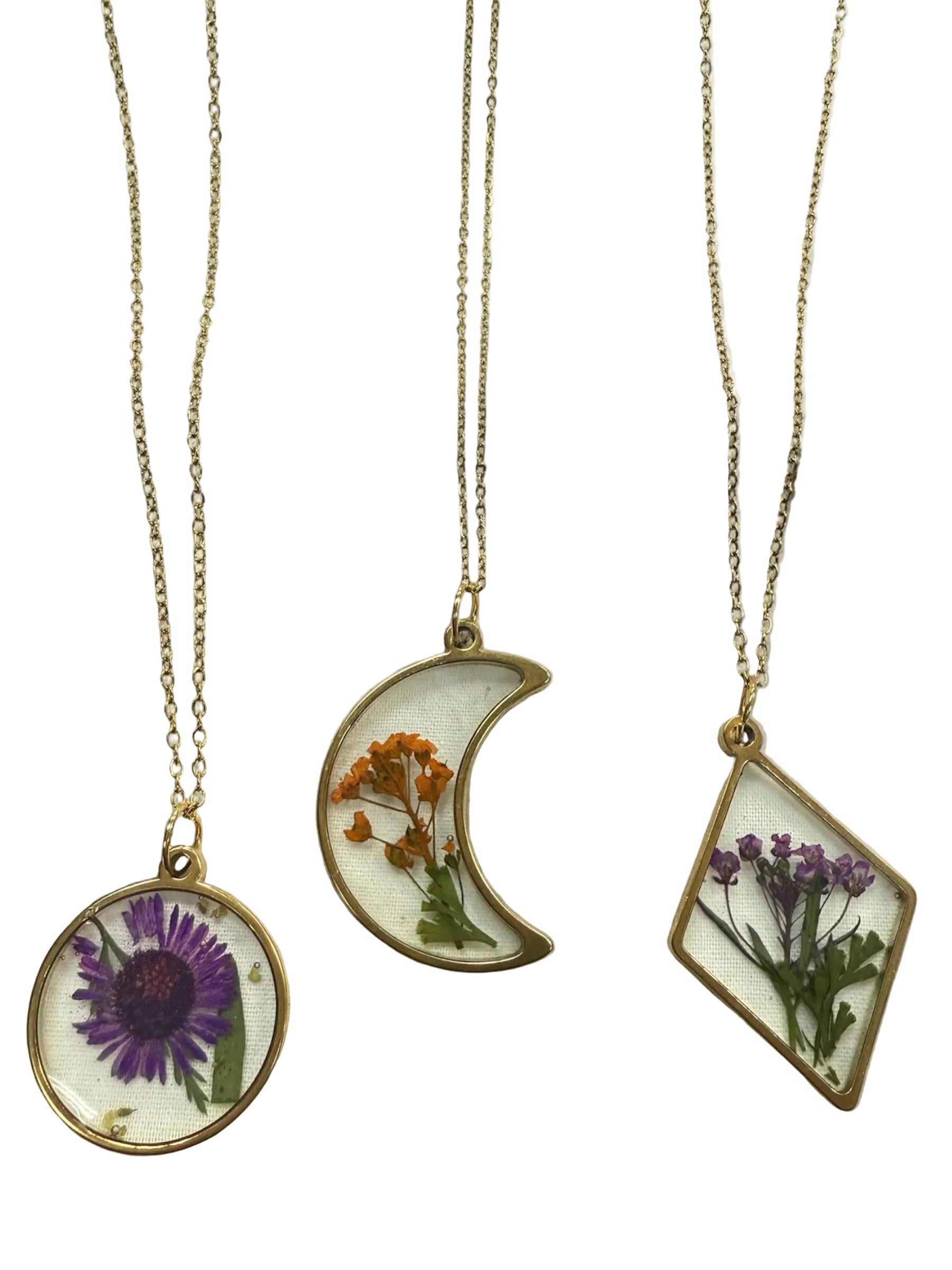 Gold Flower Pendant Necklace |Hand-Pressed Real Flower Resin Necklaces