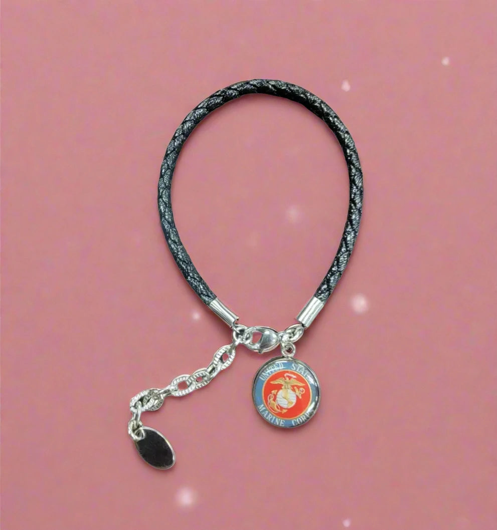 Military Leather Rope Charm Bracelet - Officially Licensed