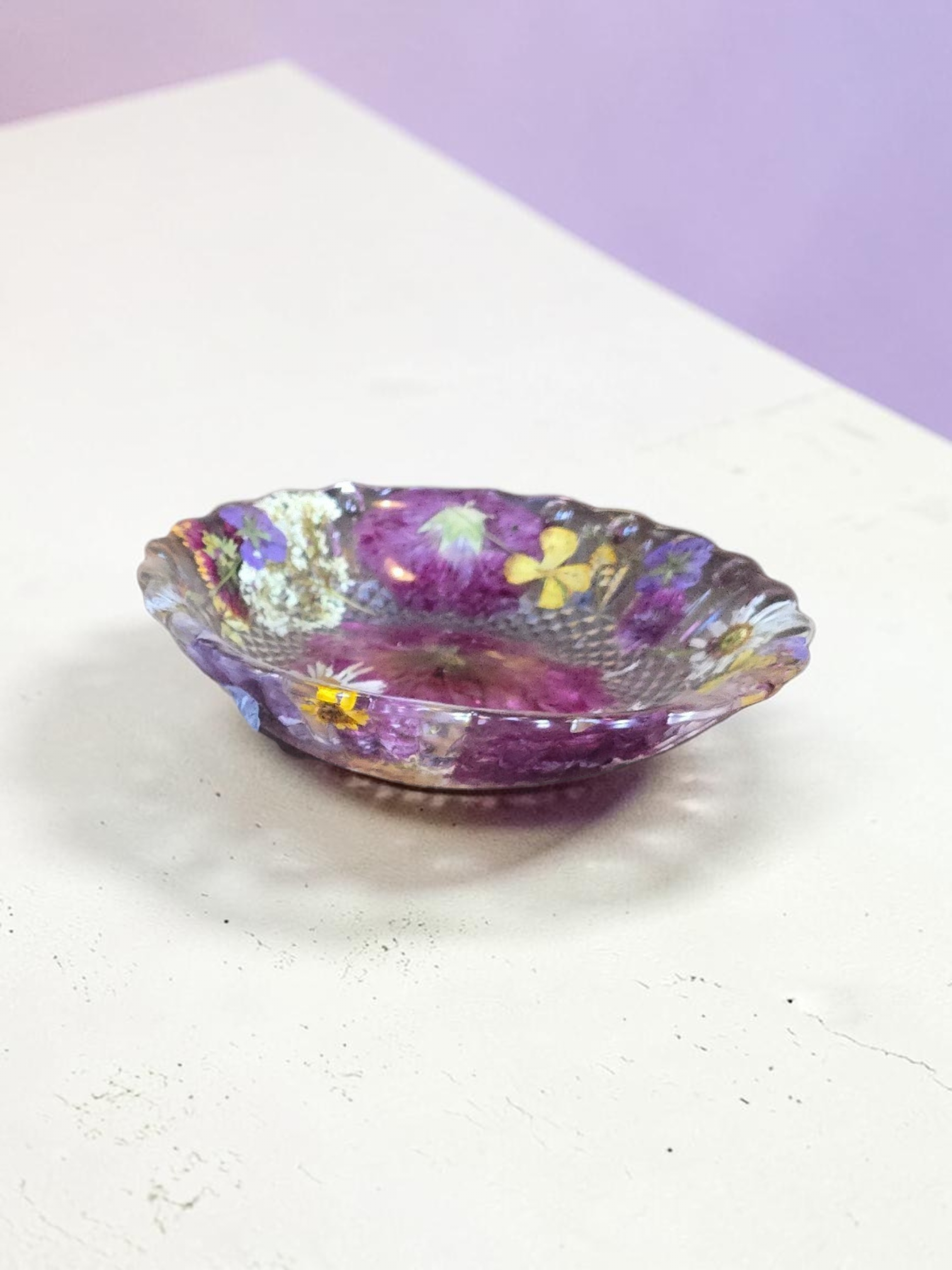 Large Centerpiece Pressed Flower Resin Cut Glass Bowl | Flower preservation