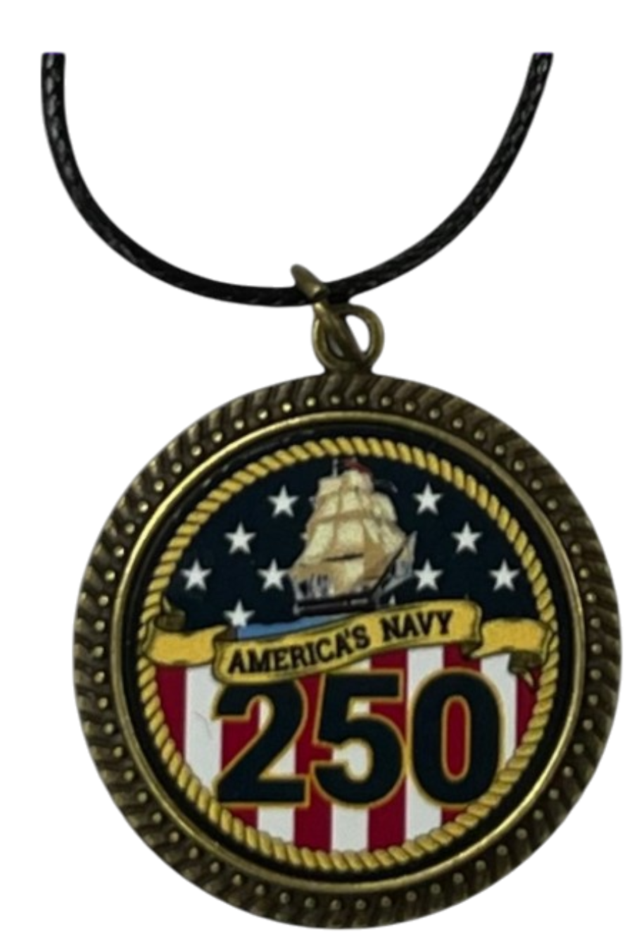 250th Anniversary Limited Edition Pendant Necklace (Army, Navy, Marine) | Made in USA | Officially Licensed Military Antique Gold Pendant Necklace -