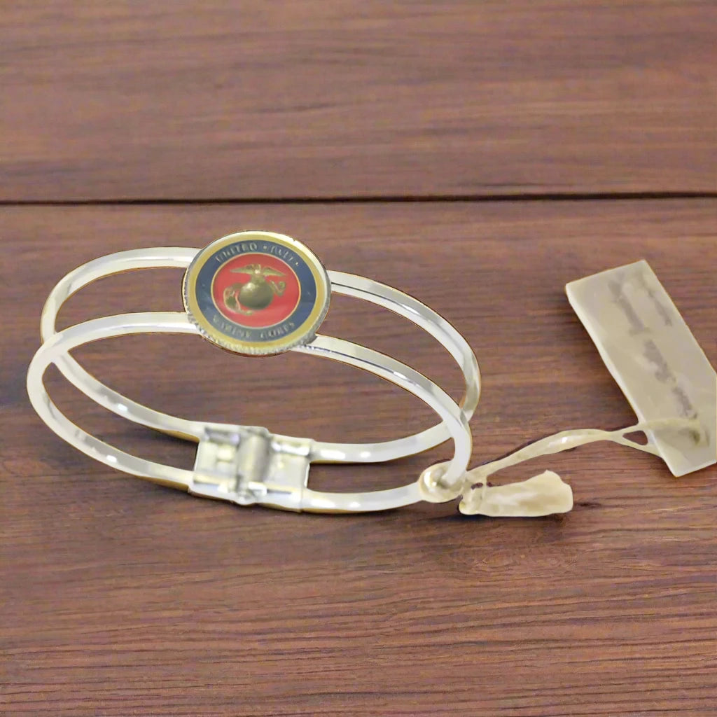 Officially Licensed Military Industrial Cuff Bracelet, Stainless Steel, Hinge Open and Closure Mechanism, Durable and Long Lasting, Comfortable Fit