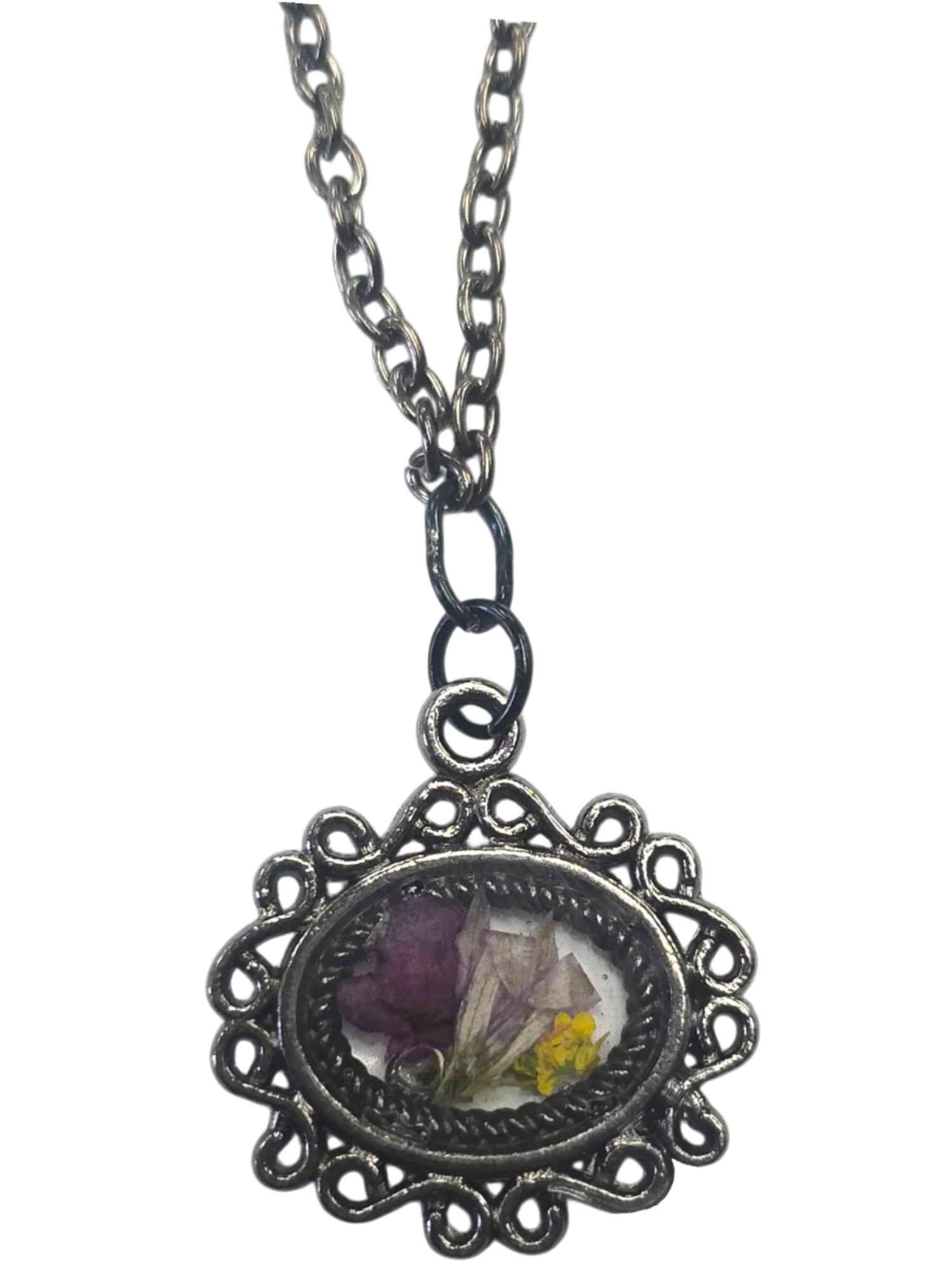 Intricate Pressed Flower Pendant Necklace