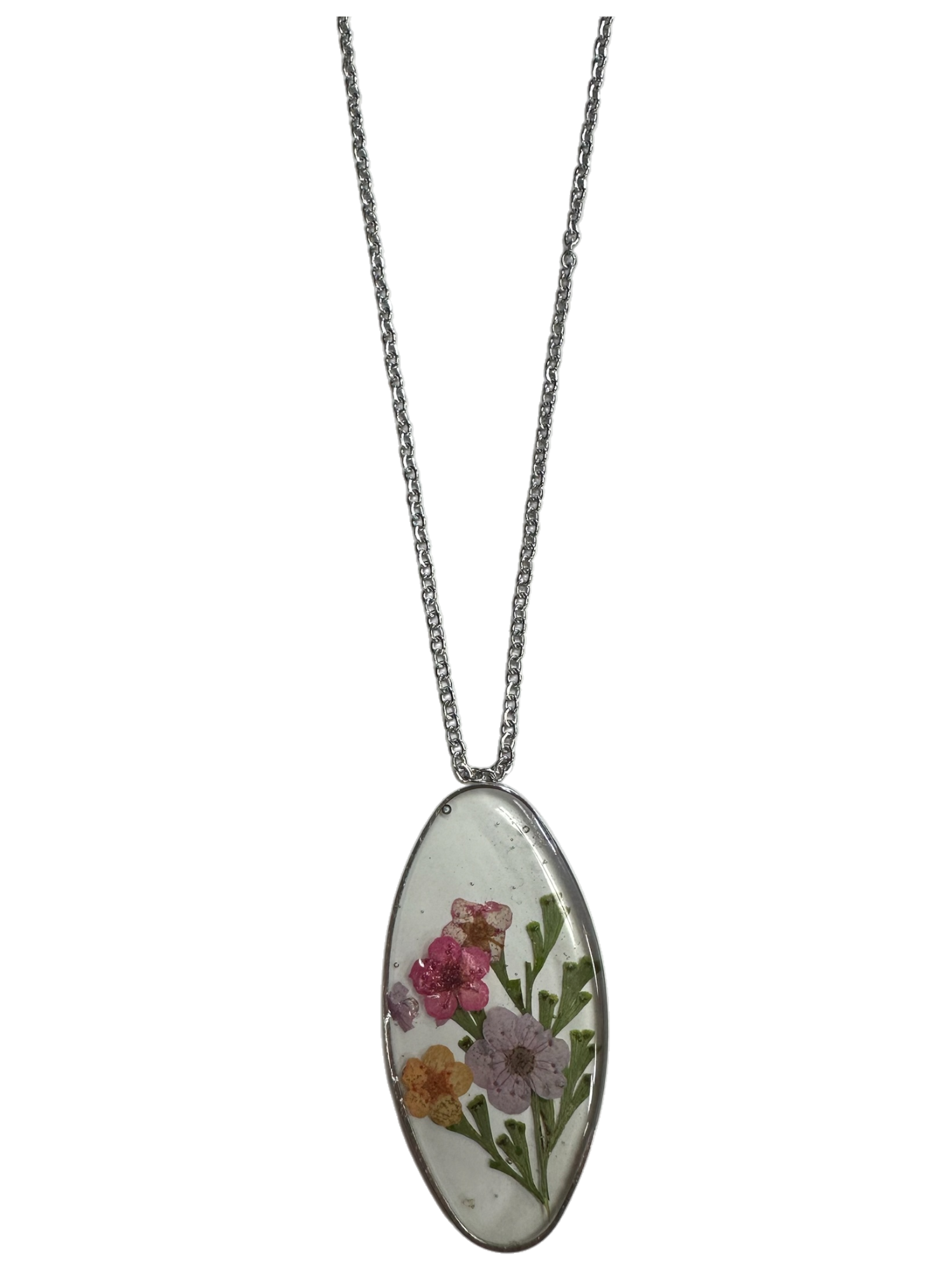 Unique Oval Floating Flower Necklace