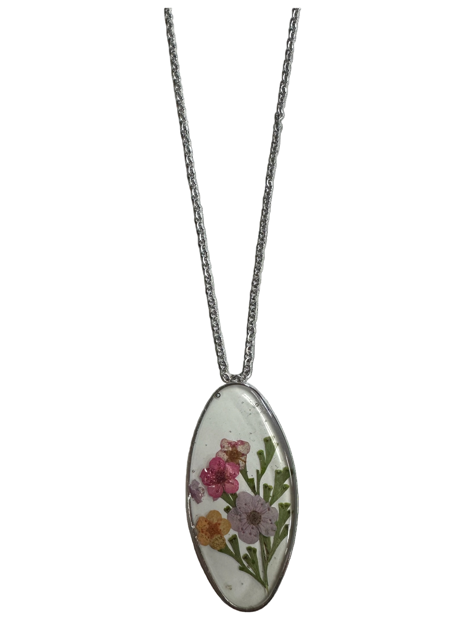 Unique Oval Floating Flower Necklace