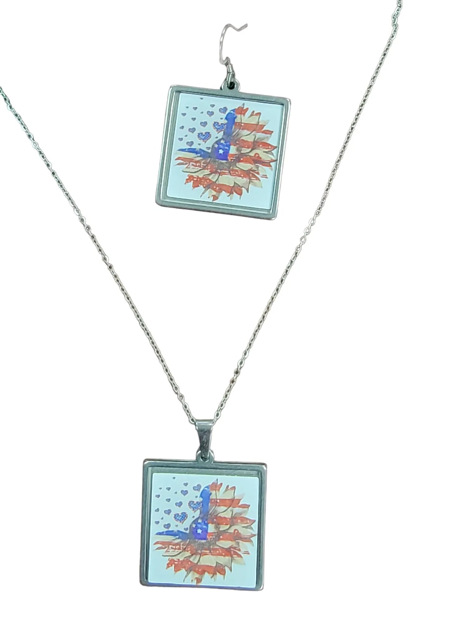 Patriotic Sunflower Earrings | Sterling Silver | Handmade in USA