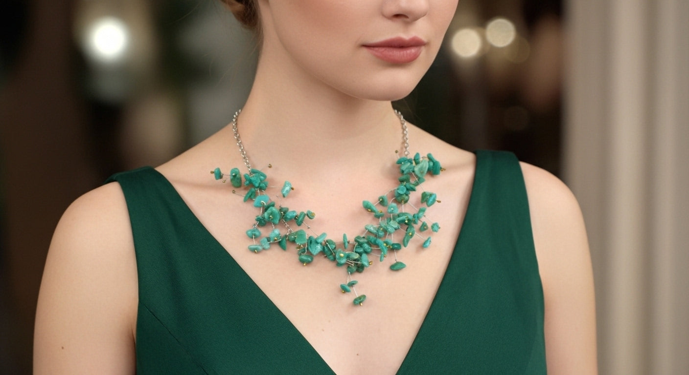 Gemstone Starlight Spray Statement Necklace - Amethyst, Malachite, Amazonite