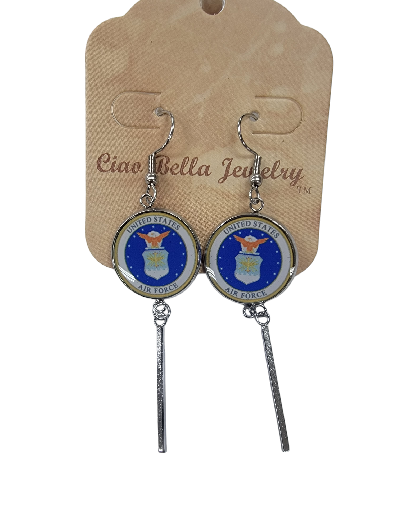 Officially Licensed Military Charm Earrings, A Proud Symbol of Service and Sacrifice, Stainless Steel, Great Gift