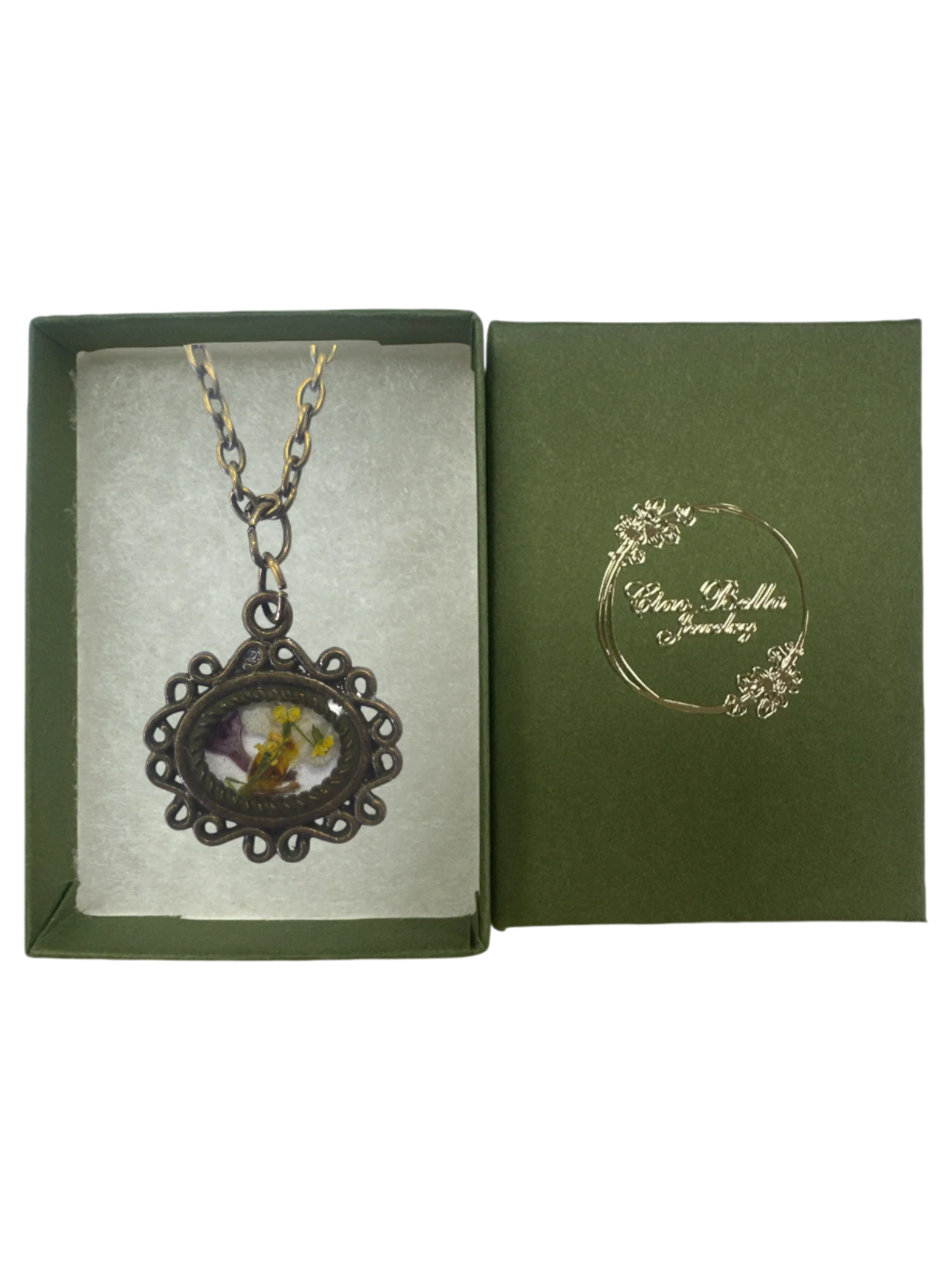 Intricate Pressed Flower Pendant Necklace
