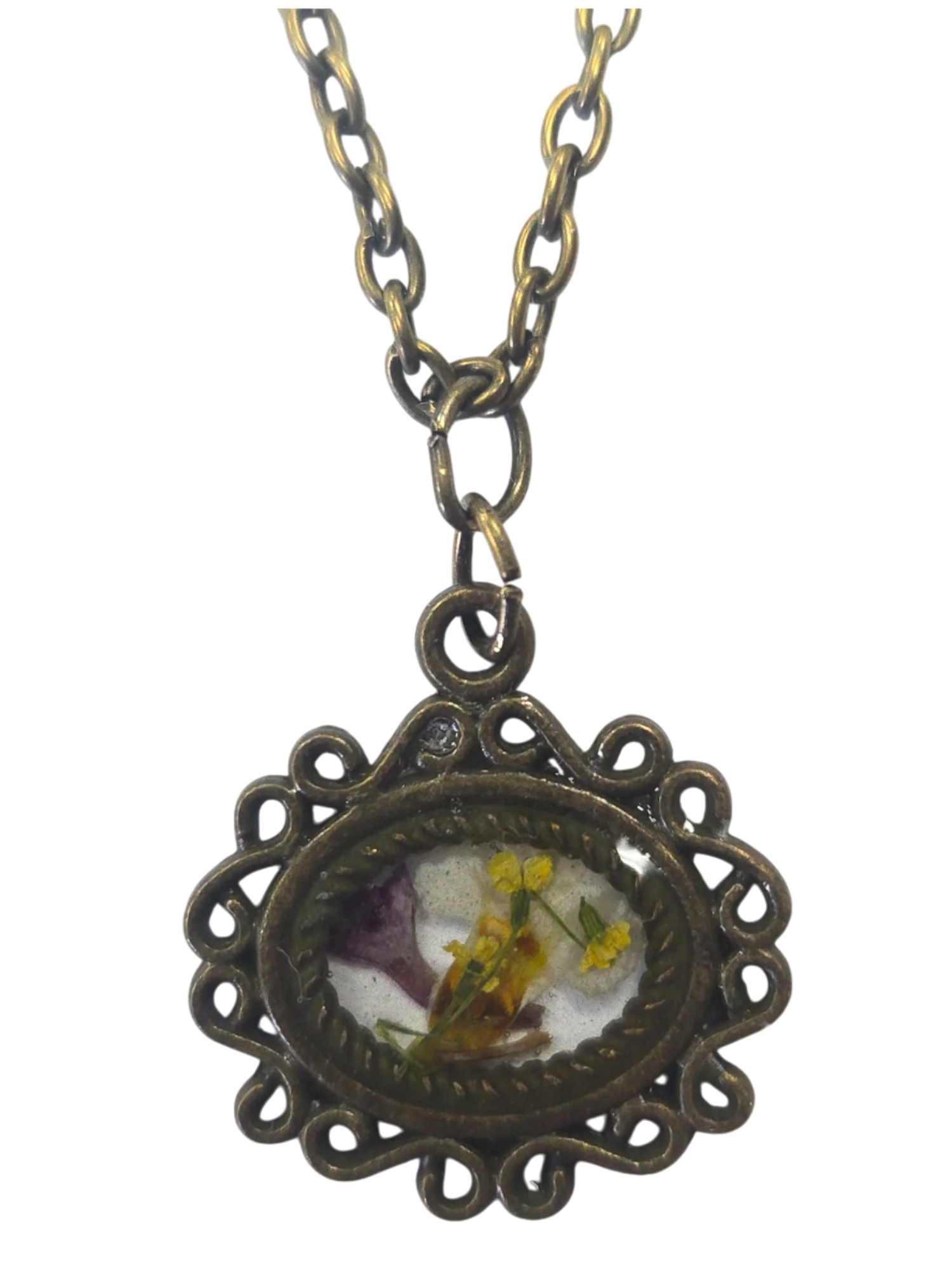 Intricate Pressed Flower Pendant Necklace