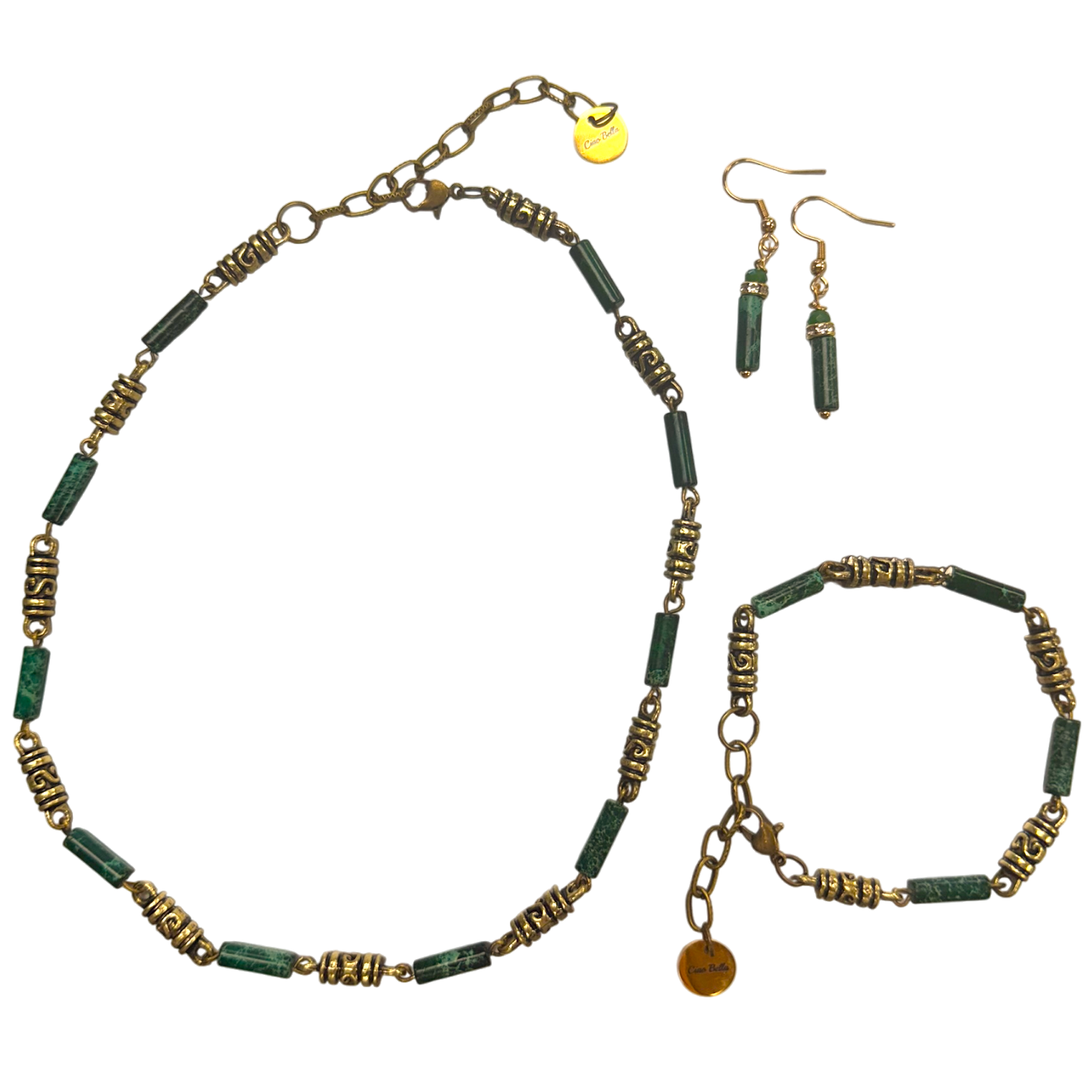 Ancient Oasis Aqua Terra Jasper and Gold Filigree Jewelry Set
