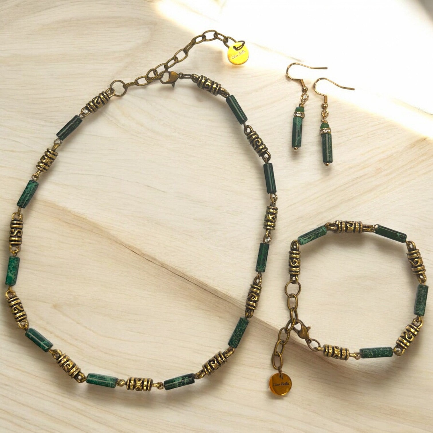 Ancient Oasis Aqua Terra Jasper and Gold Filigree Jewelry Set