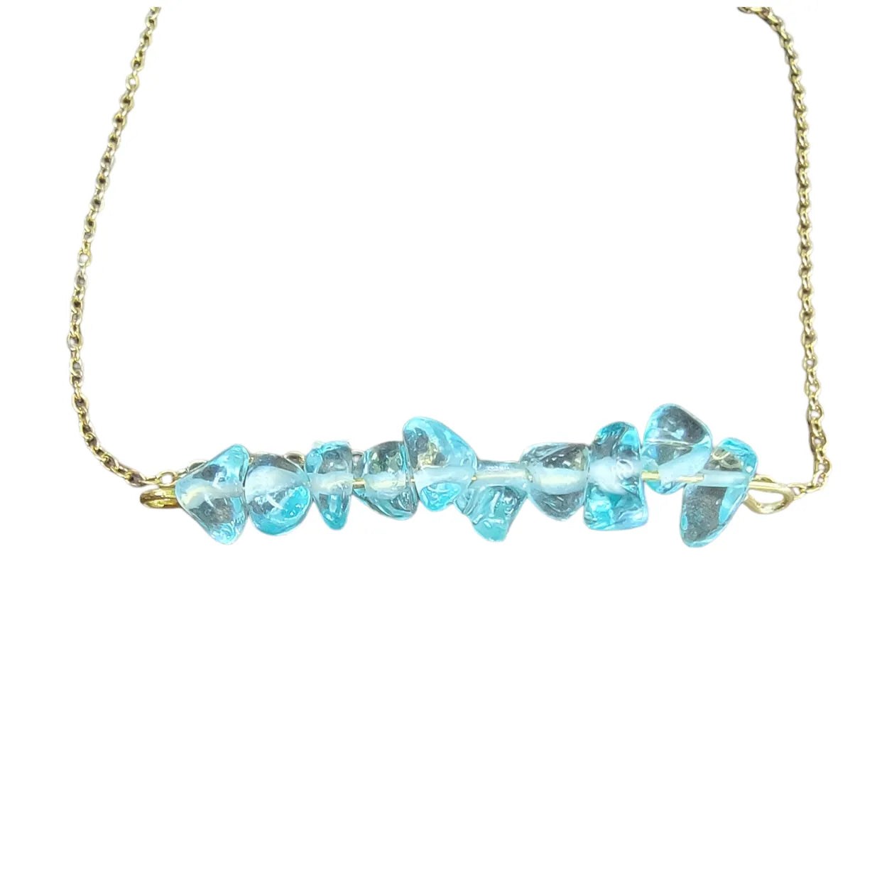 Aquamarine Gemstone  Gold Gemstone Bar Necklace | March Birthstone