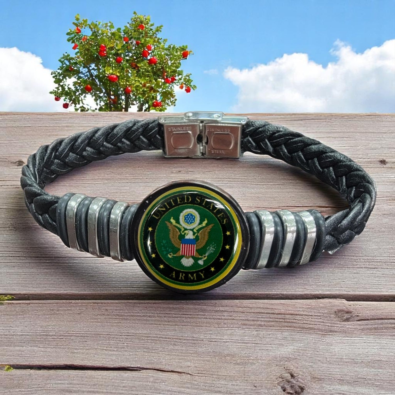 Army Unisex Braided Leather Bracelet - Officially Licensed - Gift Boxed