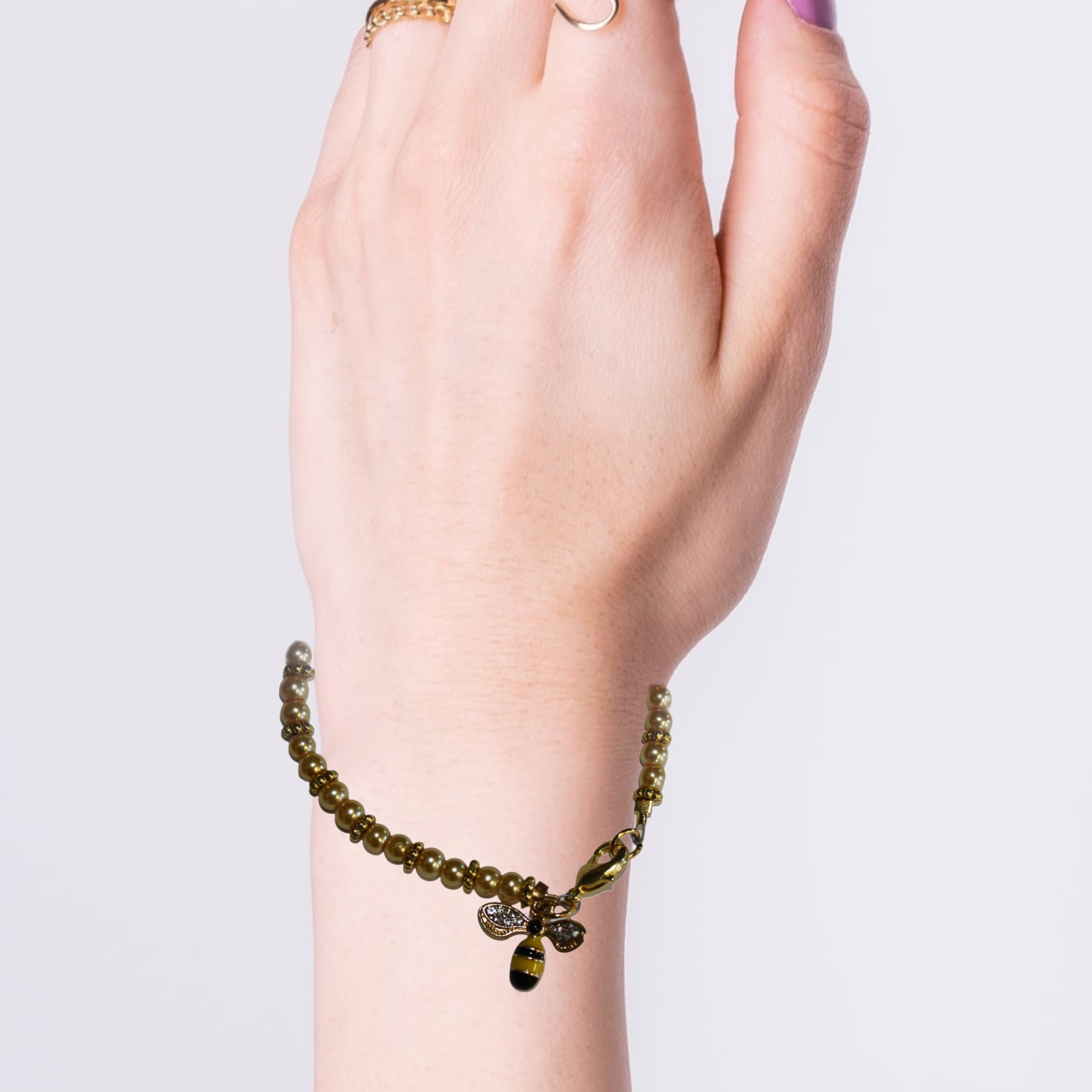 Adult Bumble Bee Bracelet | Pearl & Gold | Gift Box
