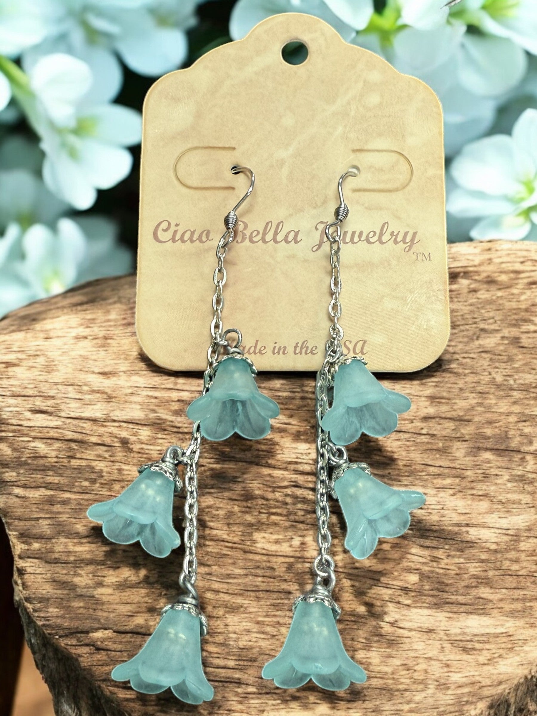 Delicate Lucite Flower Triple Dangle Earrings | Handmade | Assorted Colors
