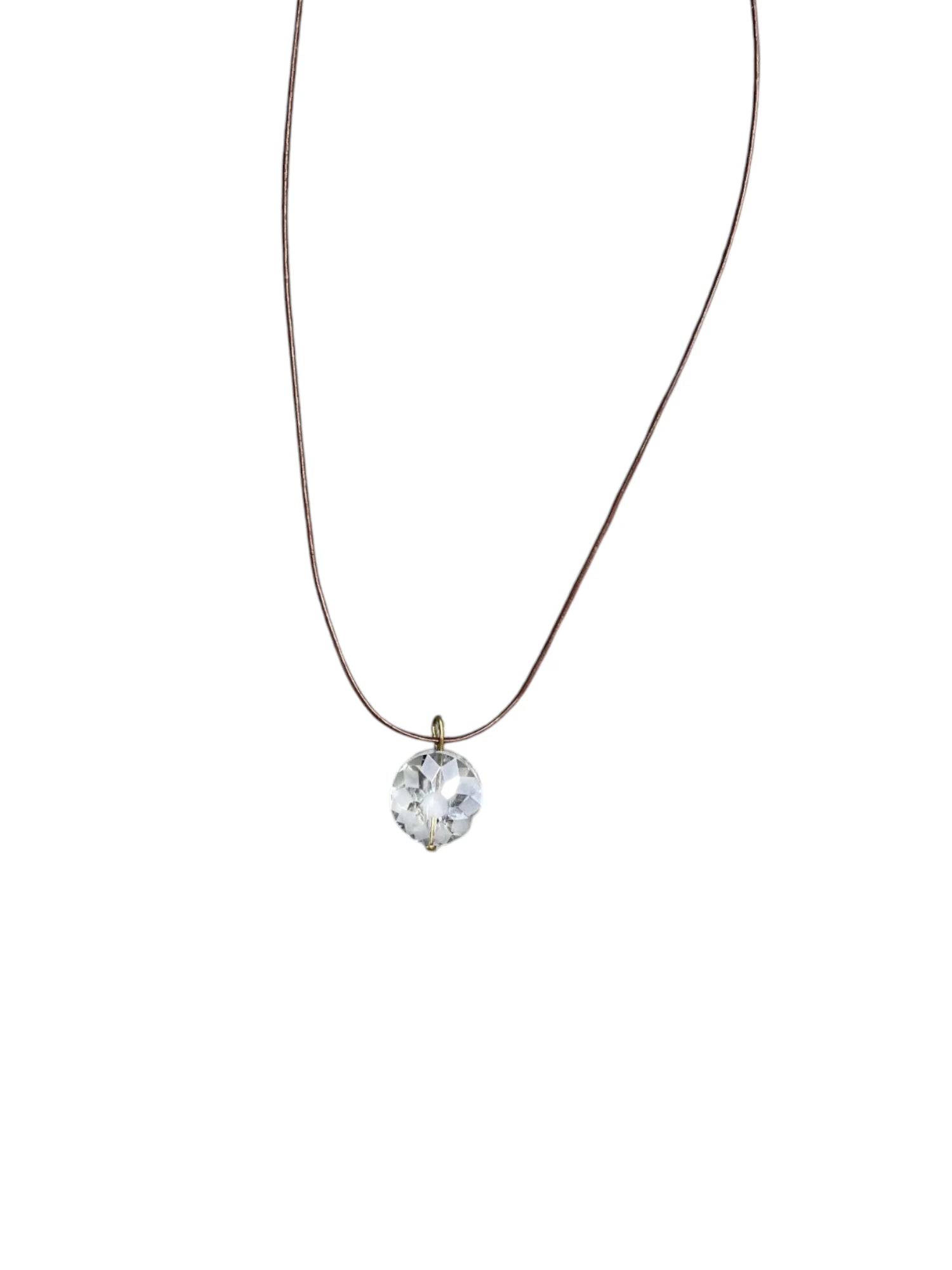 Simple Elegance: Crystal Pendant Necklace on Brown Cord