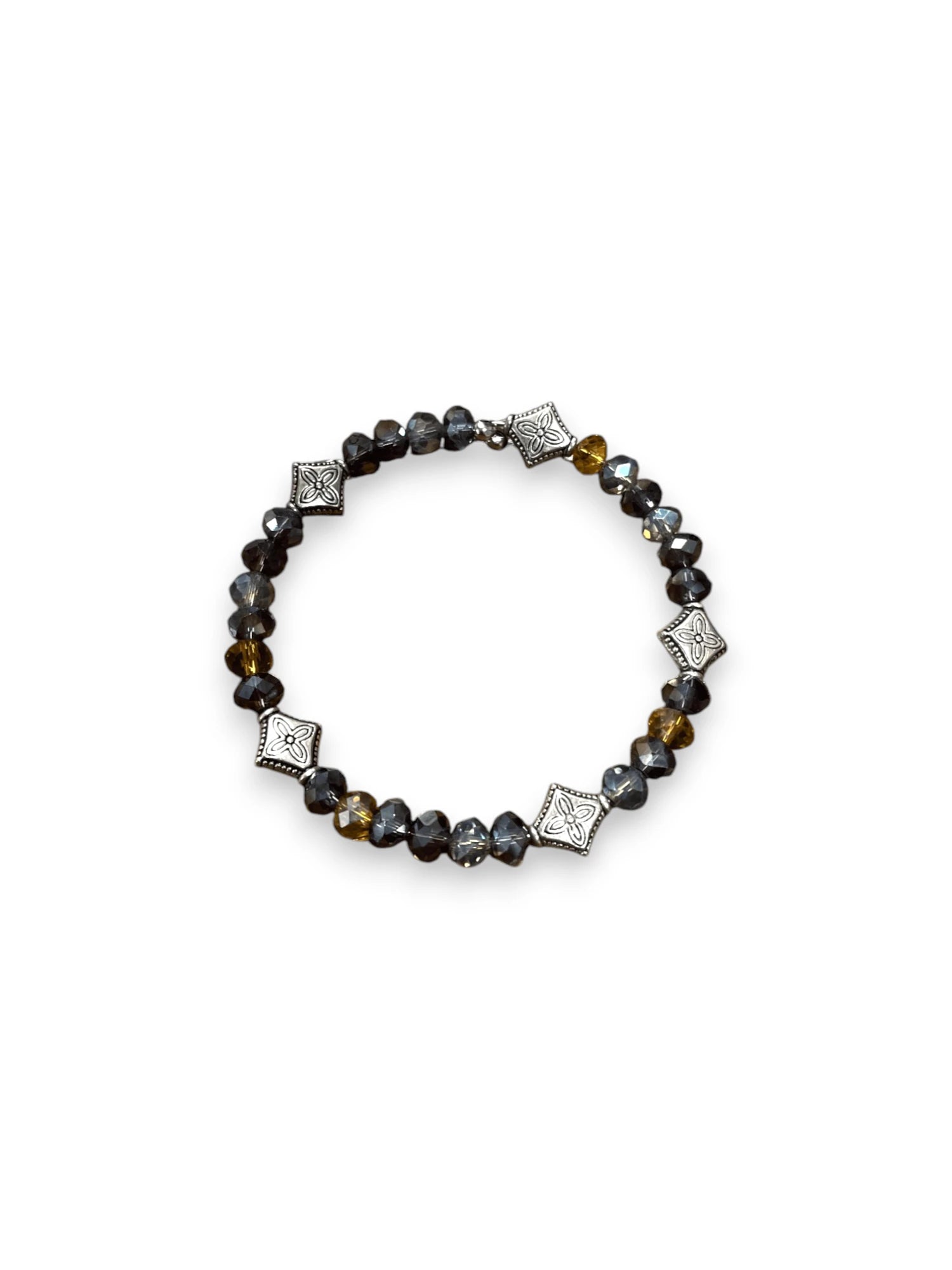 Peacock, Copper, and Amethyst Beaded Bracelet with Silver Accents | A Unique and Elegant Statement