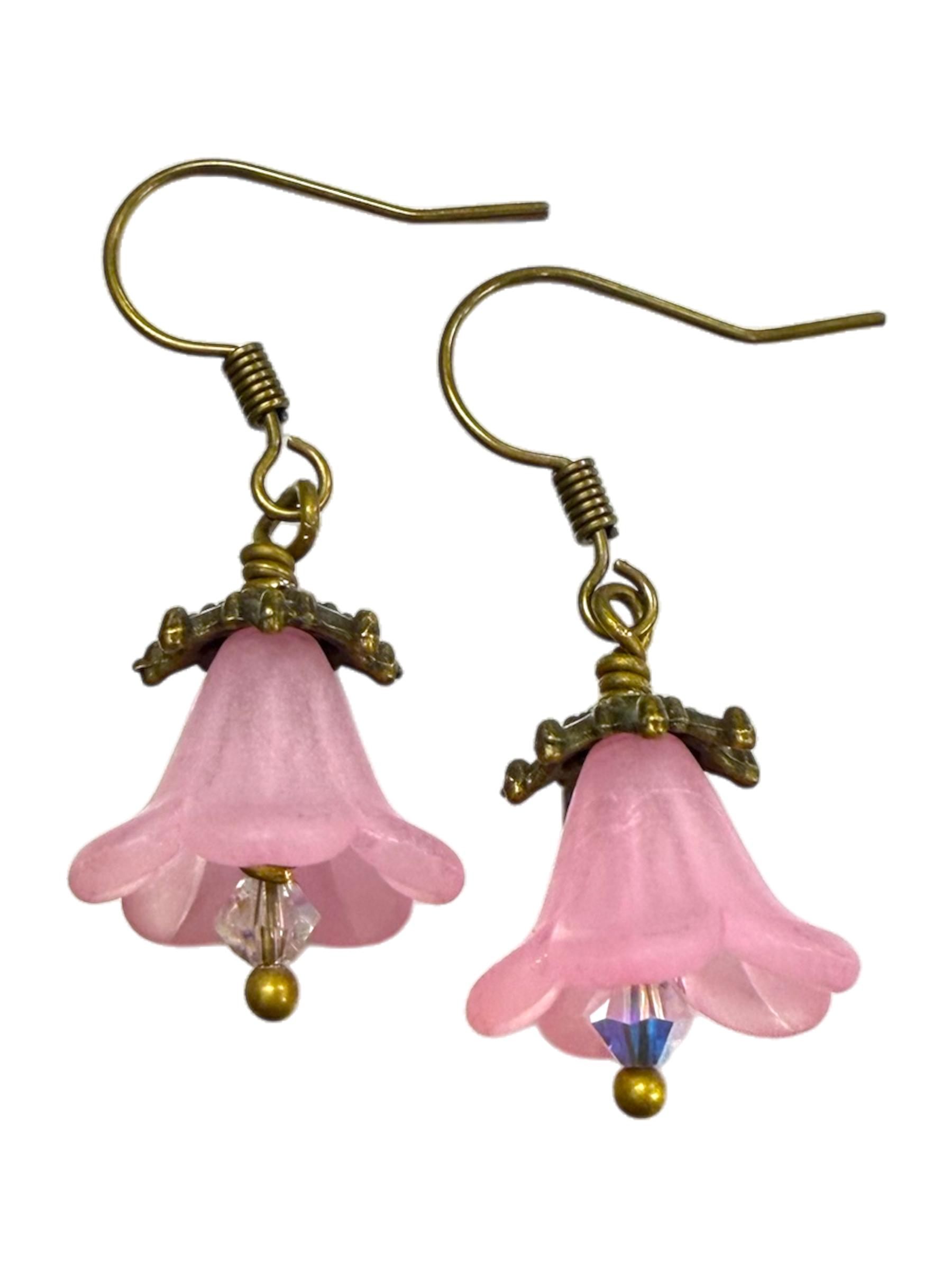 Delicate Lucite Flower Single Dangle Earrings with Austrian Crystal | Handmade | Assorted Colors