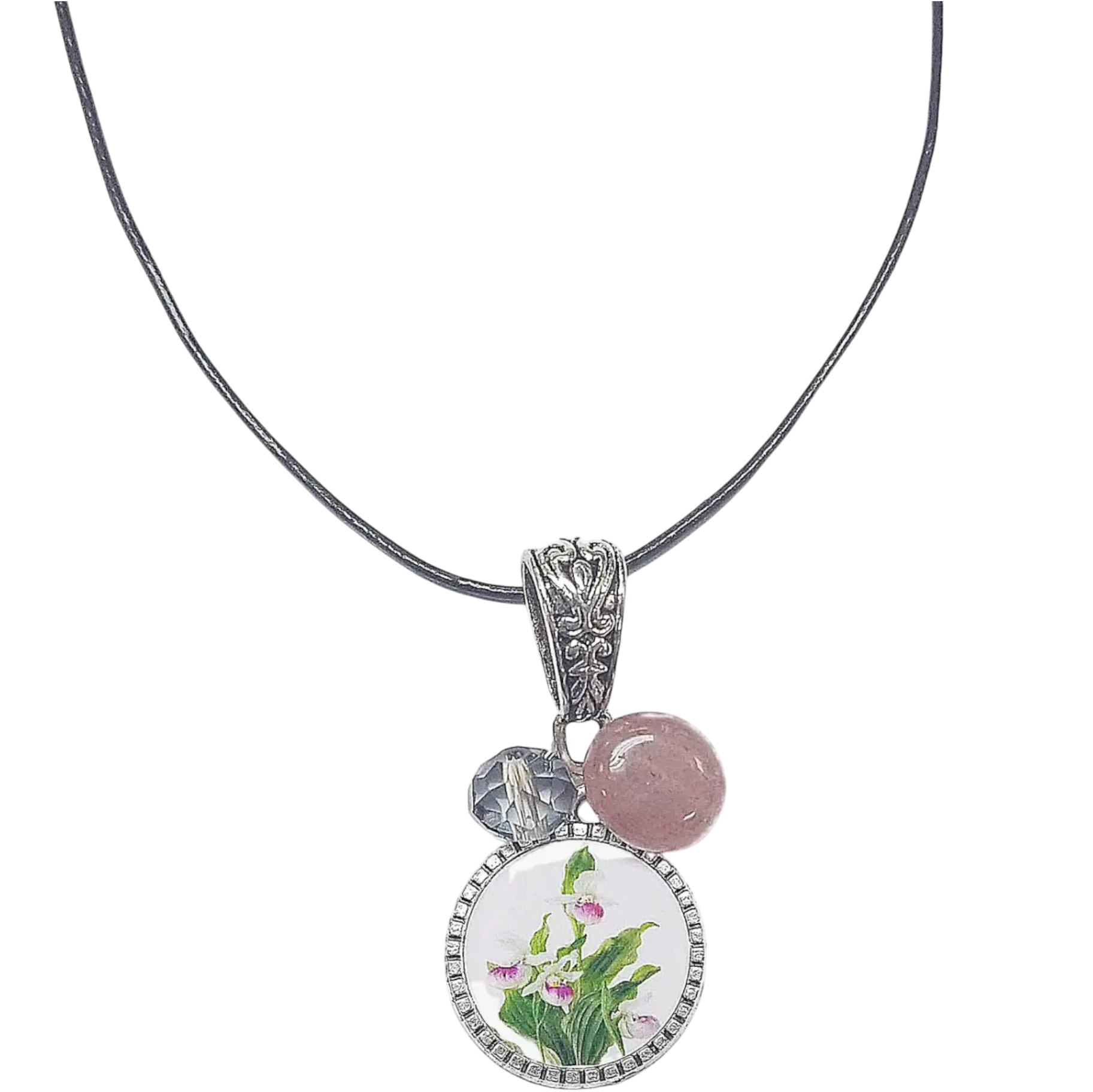 Personalized Photo Necklace with Crystal and Gemstone Charms