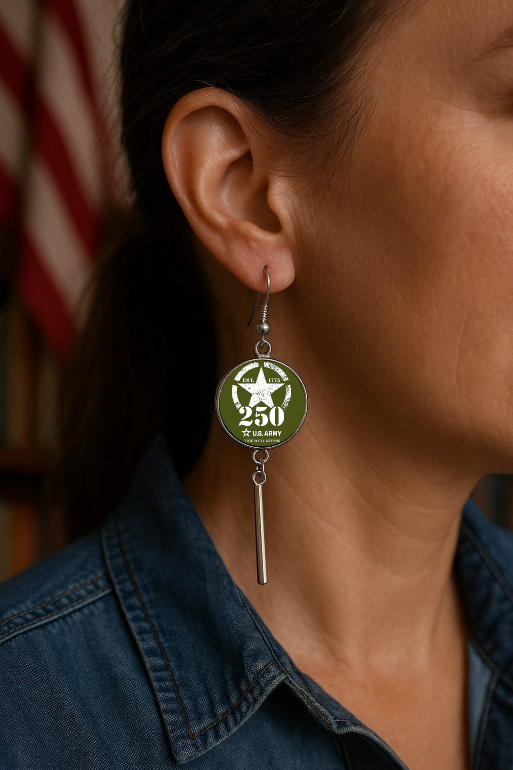 Officially Licensed Military Bar Drop Earrings – 250th Anniversary Collection (Army, Navy, Marine)