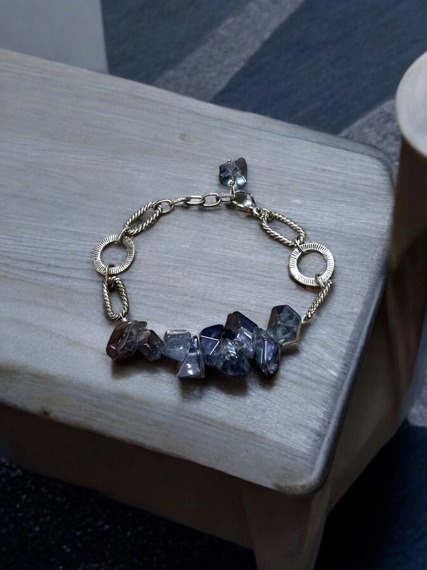 Electroplated Quartz Bracelet with Silver Loop Chain