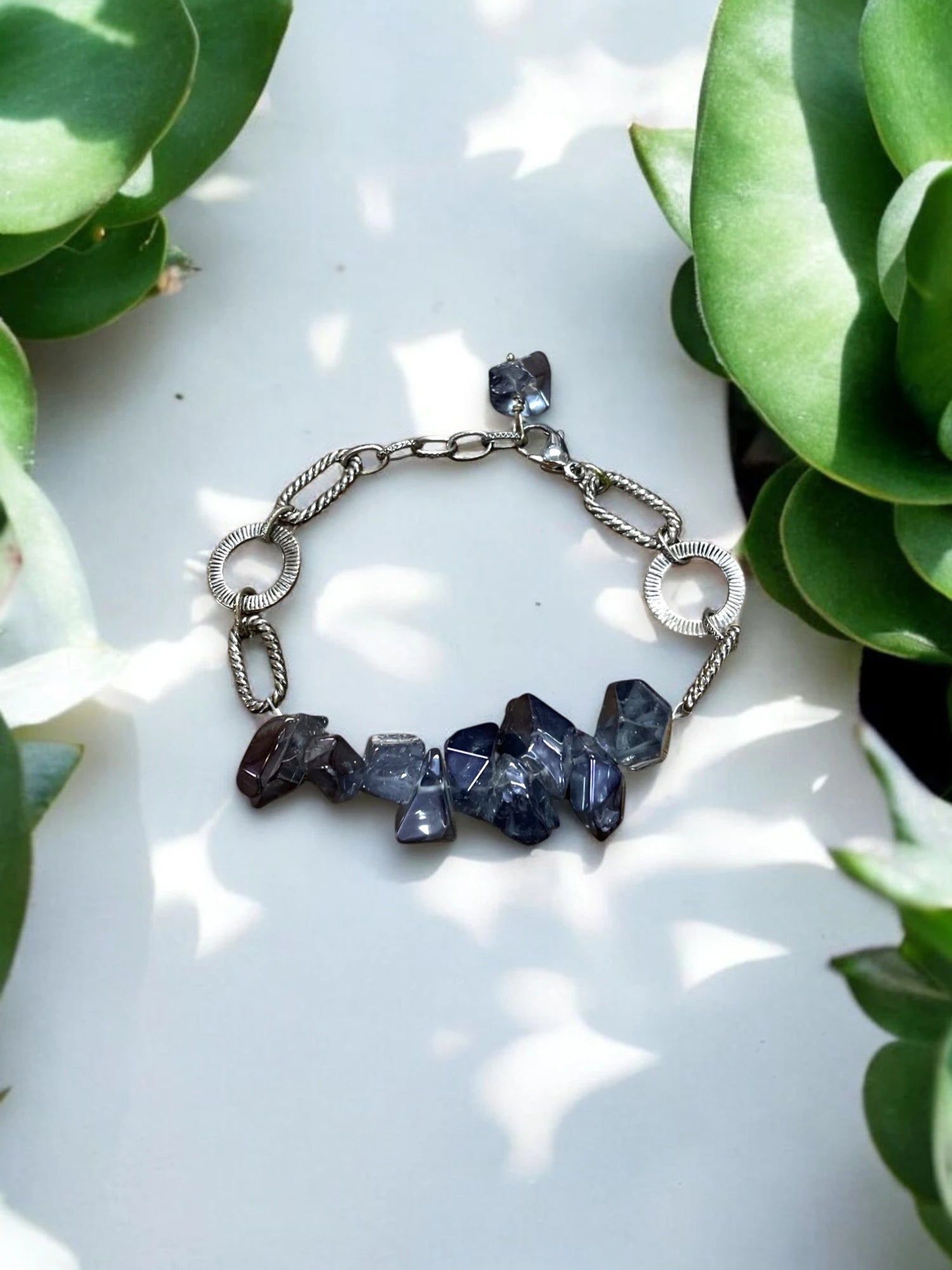 Electroplated Quartz Bracelet with Silver Loop Chain