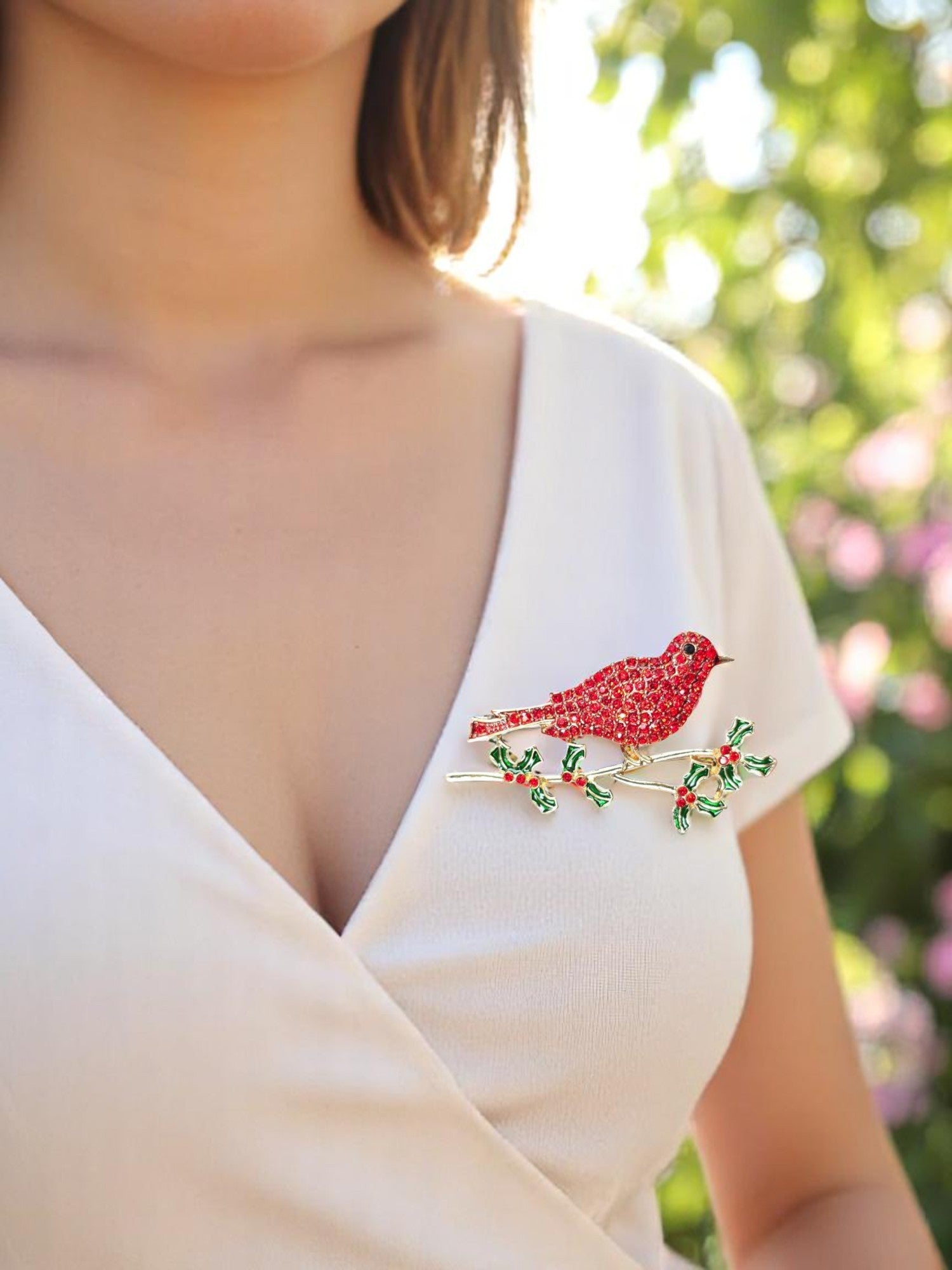 Shimmering Cardinal Rhinestone Brooches - Male & Female