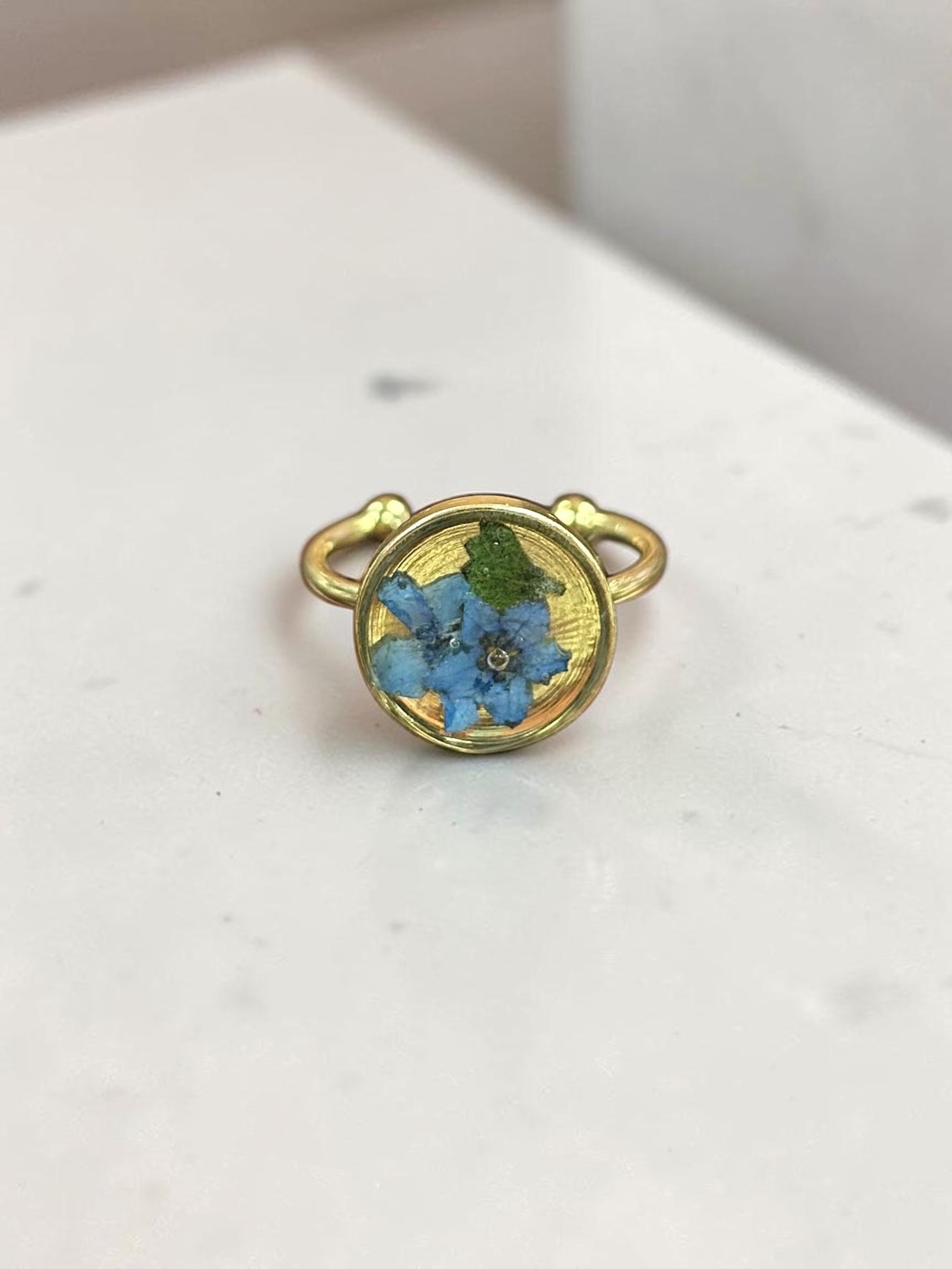 Handmade Pressed Flower Gold Plated Adjustable Ring | Unique Handmade Resin Design