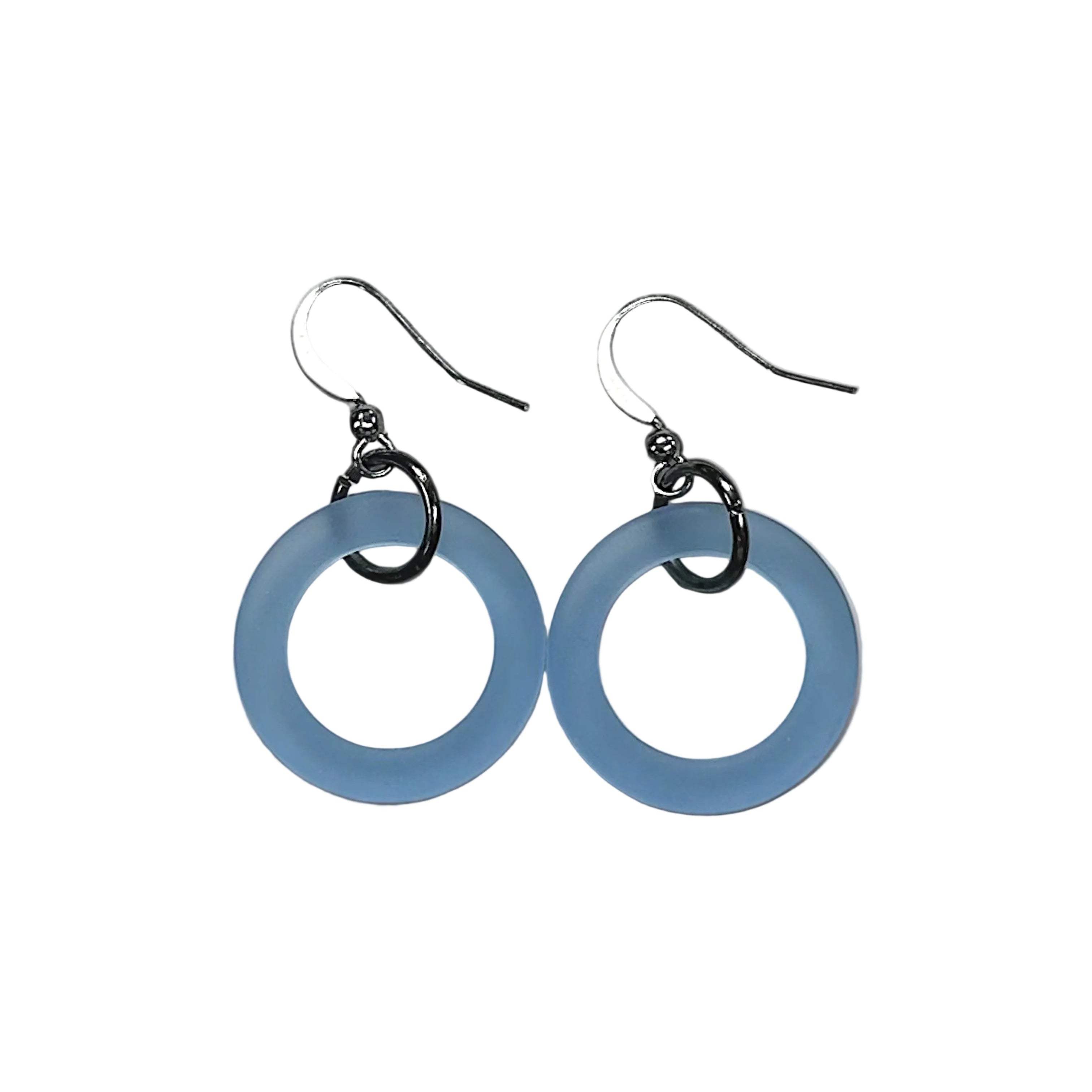 Enchanting Frosted Sky Blue Sea Glass Hoop Earrings | Coastal Elegance | Unique Handmade Jewelry