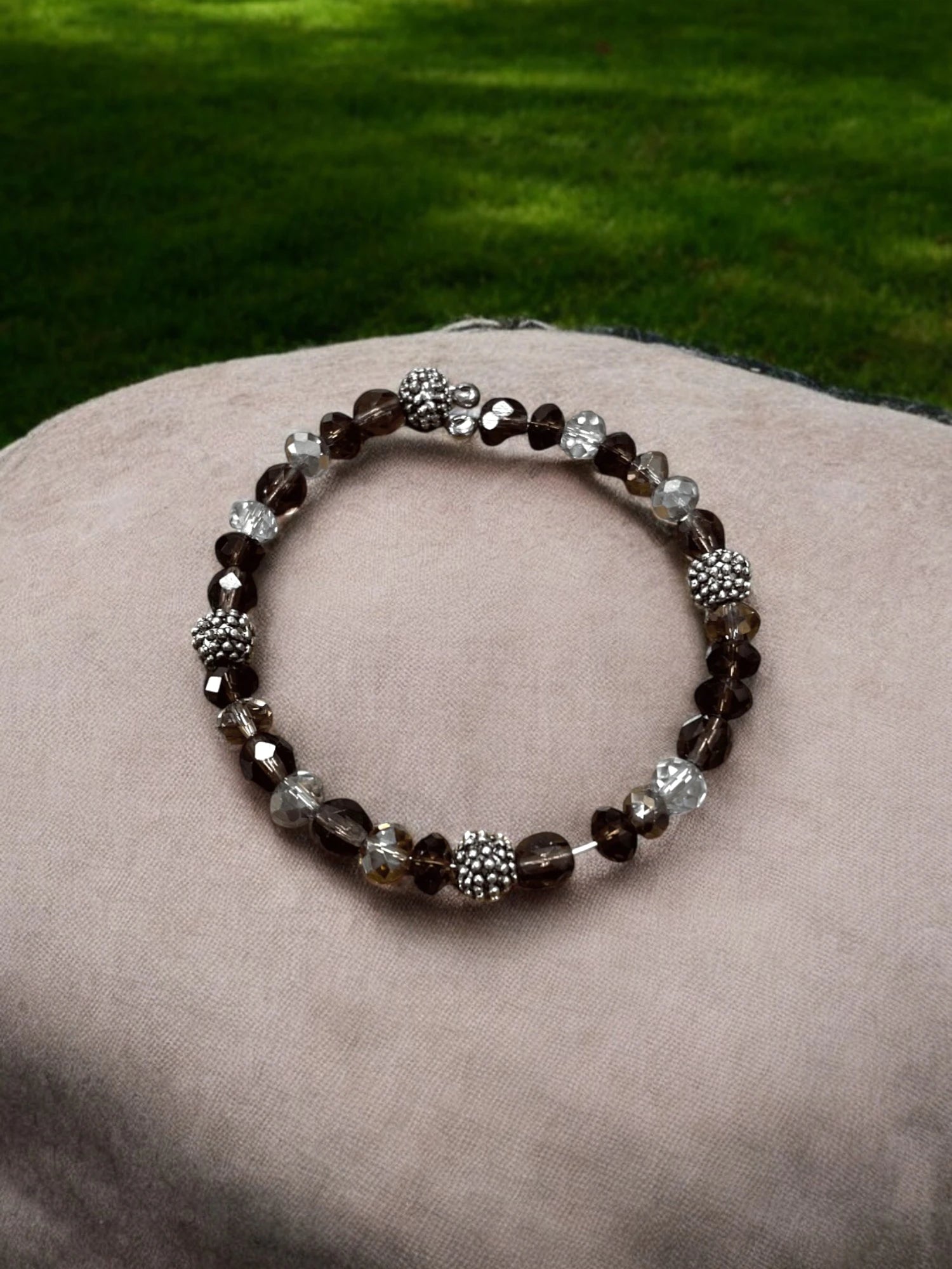 Purple Beaded Bracelet with Silver Accents