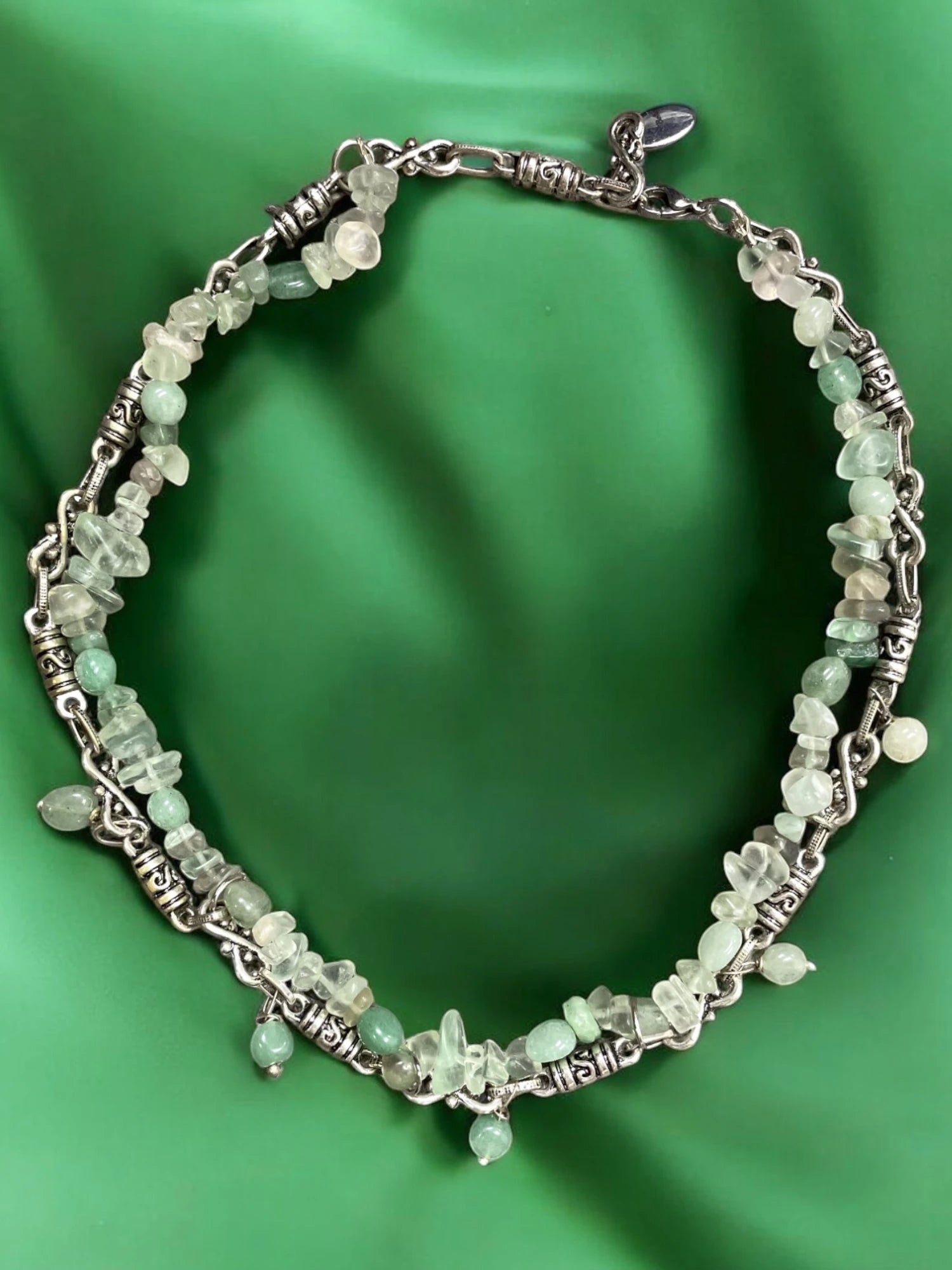 Aventurine & Silver Filigree Necklace, Gemstone Necklace