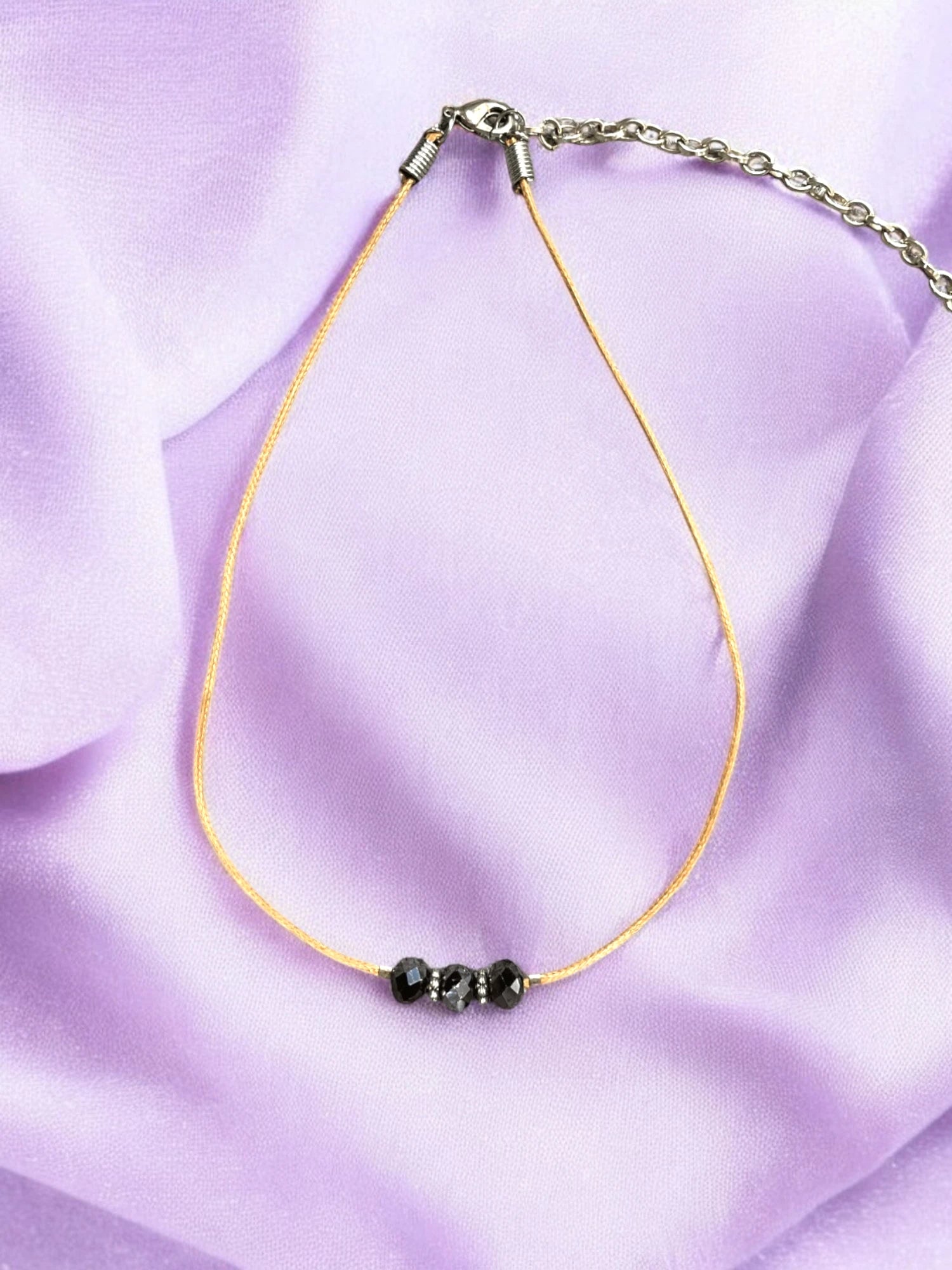 Three Jet Black Crystal Necklace, Minimalist Cord Necklace